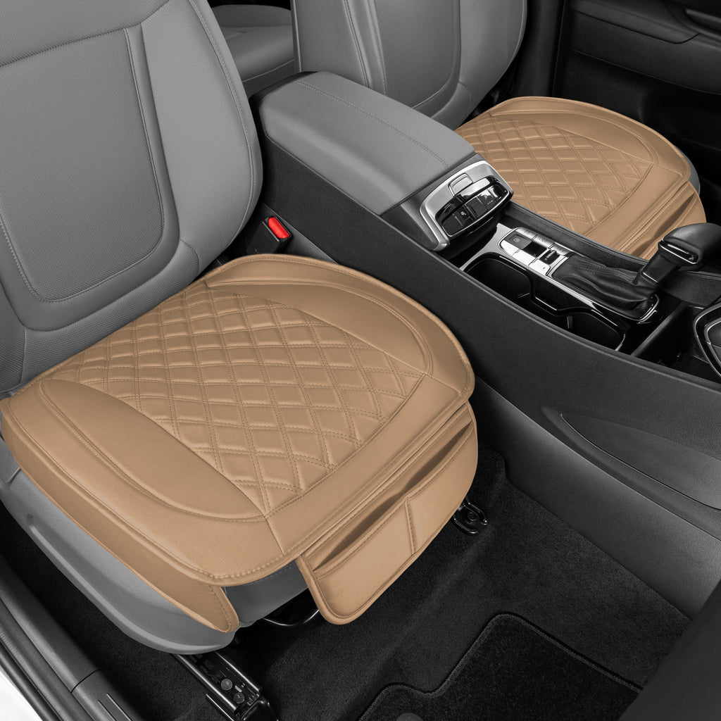 Motor Trend Car Seat Covers Cushion for Cars Trucks SUV - Diamond Double Stitch Faux Leather Padded with Storage Pockets, Premium Interior Automotive Accessories, 2-Pack