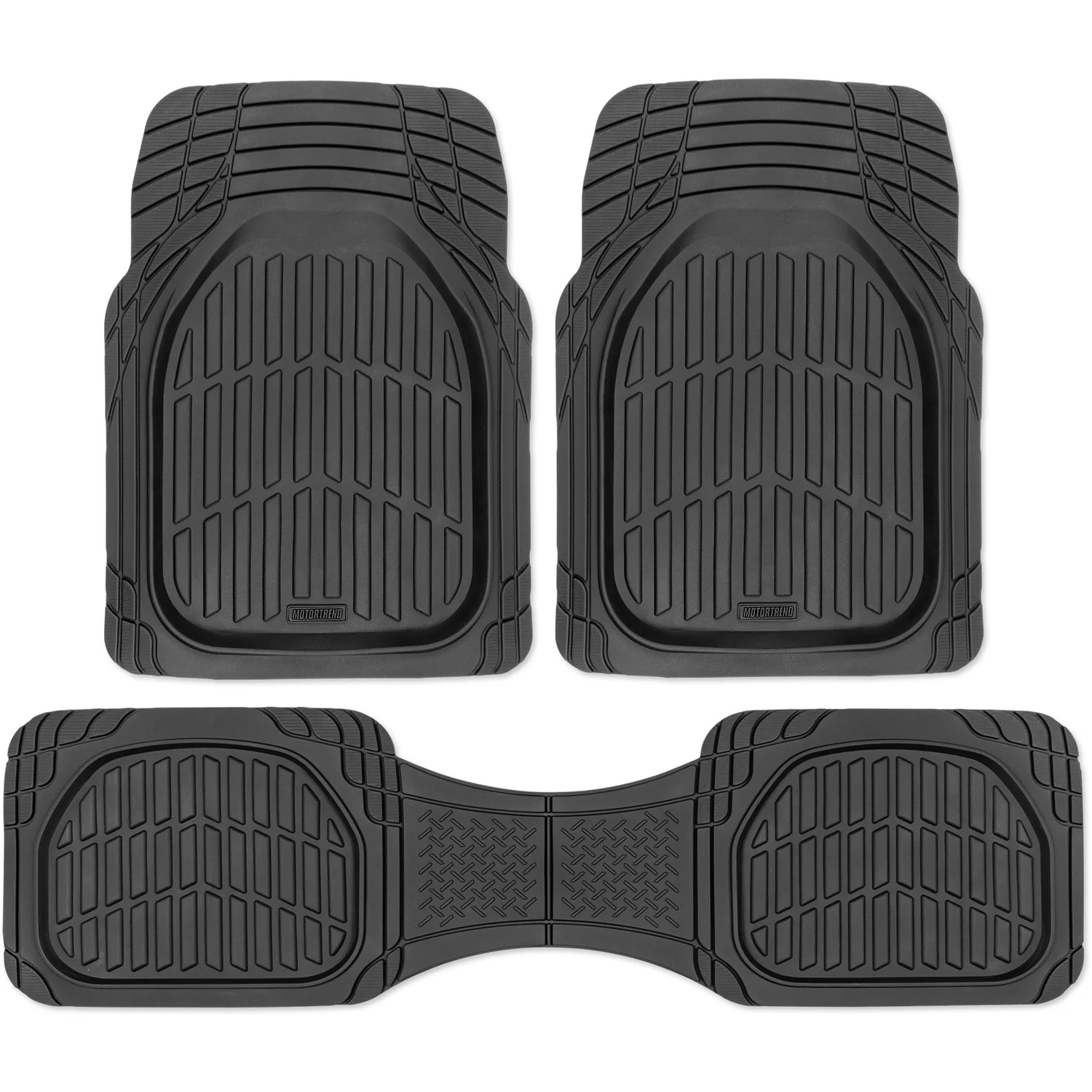 MotorTrend 3-Piece Deep Dish Rubber Floor Mat - Made for Chevy, Ford, Dodge, GMC, Honda, Hyundai, Jeep, Kia, Nissan, Toyota, Volkswagen Vehicles