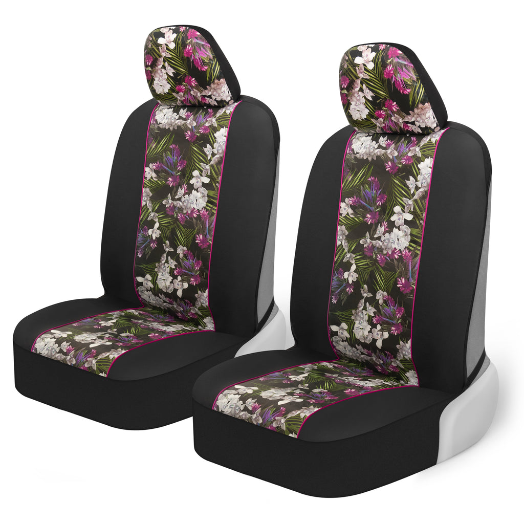 BDK Pink Flower Faux Leather Car Seat Covers for Front Seats, 2 Pack – Floral Pattern Front Seat Cover Set with Matching Headrest, Easy Installation, Fits Most Car Truck Van and SUV