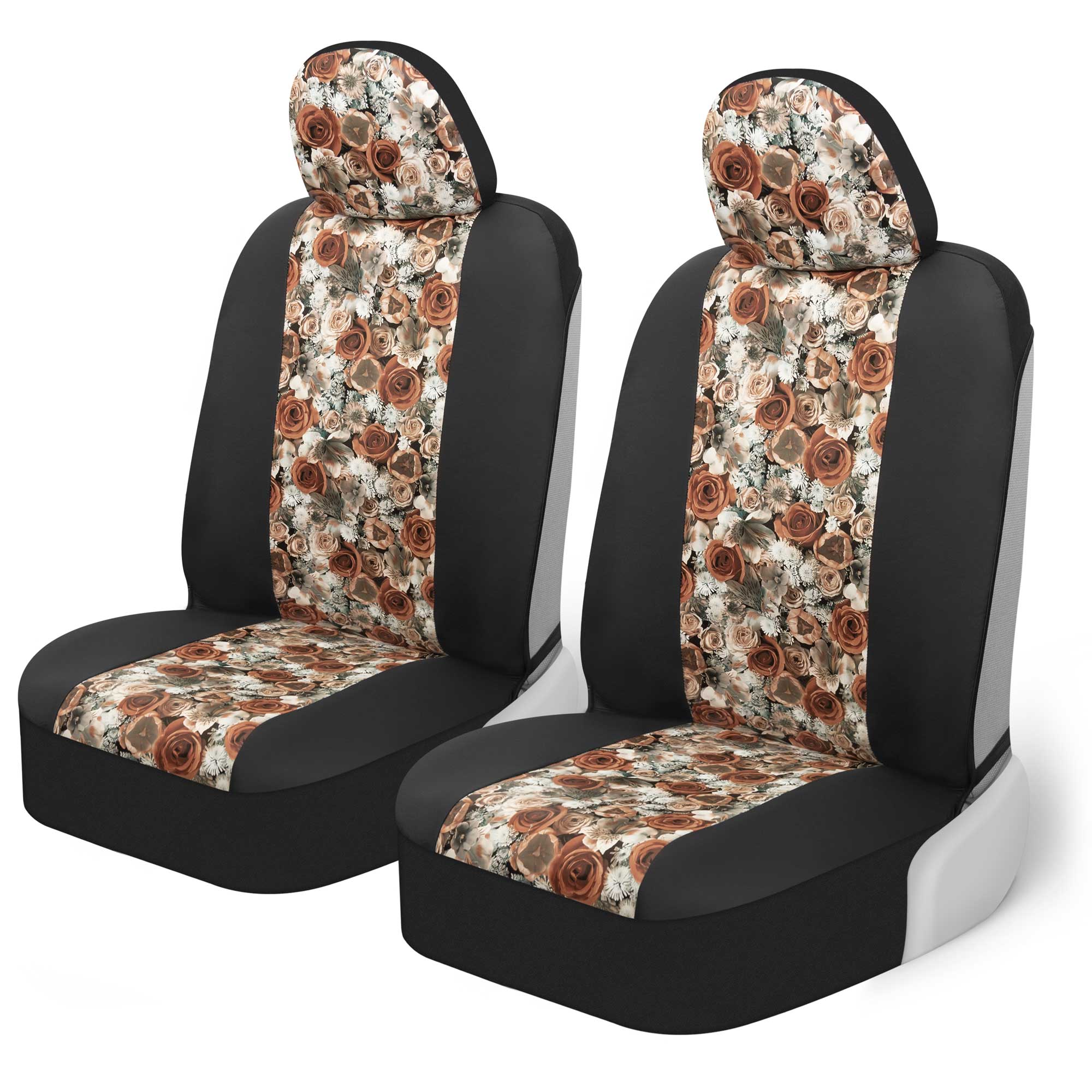 BDK Dusty Rose Floral Faux Leather Car Seat Covers for Front Seats, 2 Pack – Flower Pattern Front Seat Cover Set, Sideless Design for Easy Installation, Fits Most Car Truck Van and SUV