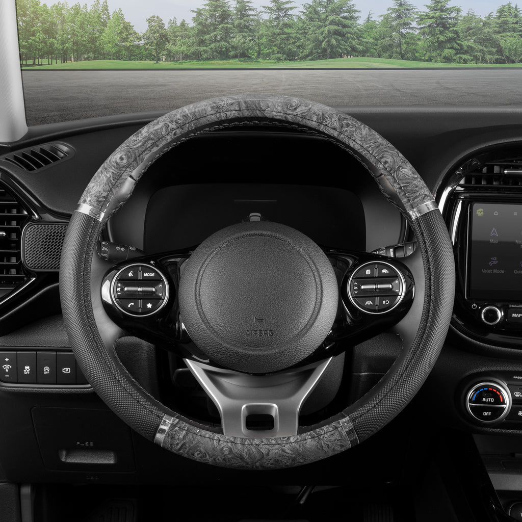 BDK Chrome Wood Grain Beige Steering Wheel Cover  for Cars, Trucks, Van, SUVs - Elegant and Comfortable Grip Accessories