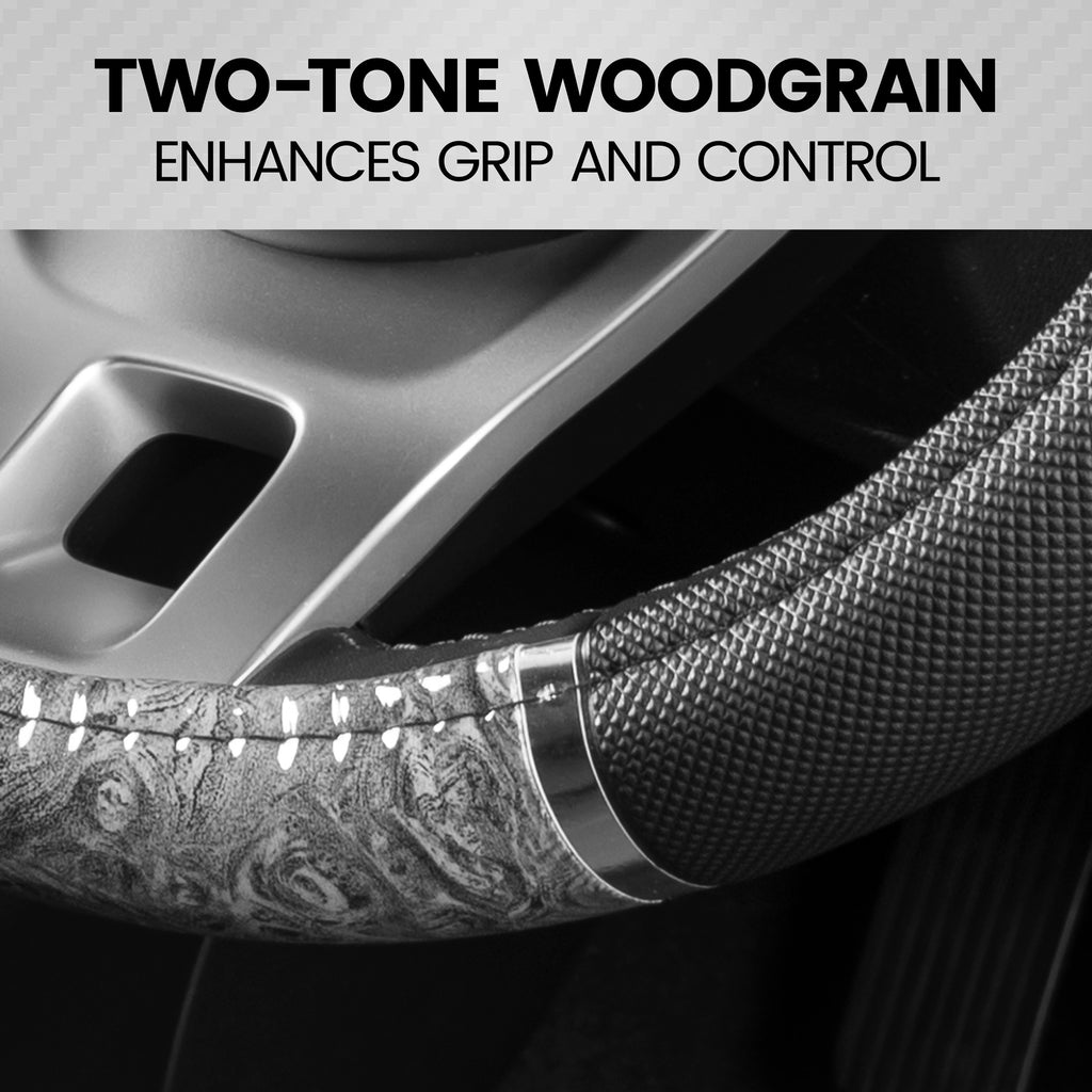BDK Chrome Wood Grain Beige Steering Wheel Cover  for Cars, Trucks, Van, SUVs - Elegant and Comfortable Grip Accessories