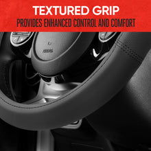 Load image into Gallery viewer, Soft Touch Leather Gray Steering Wheel Cover with Grooves, Advanced Traction Universal Fit for Standard Sizes 14.5 15 15.5 inches
