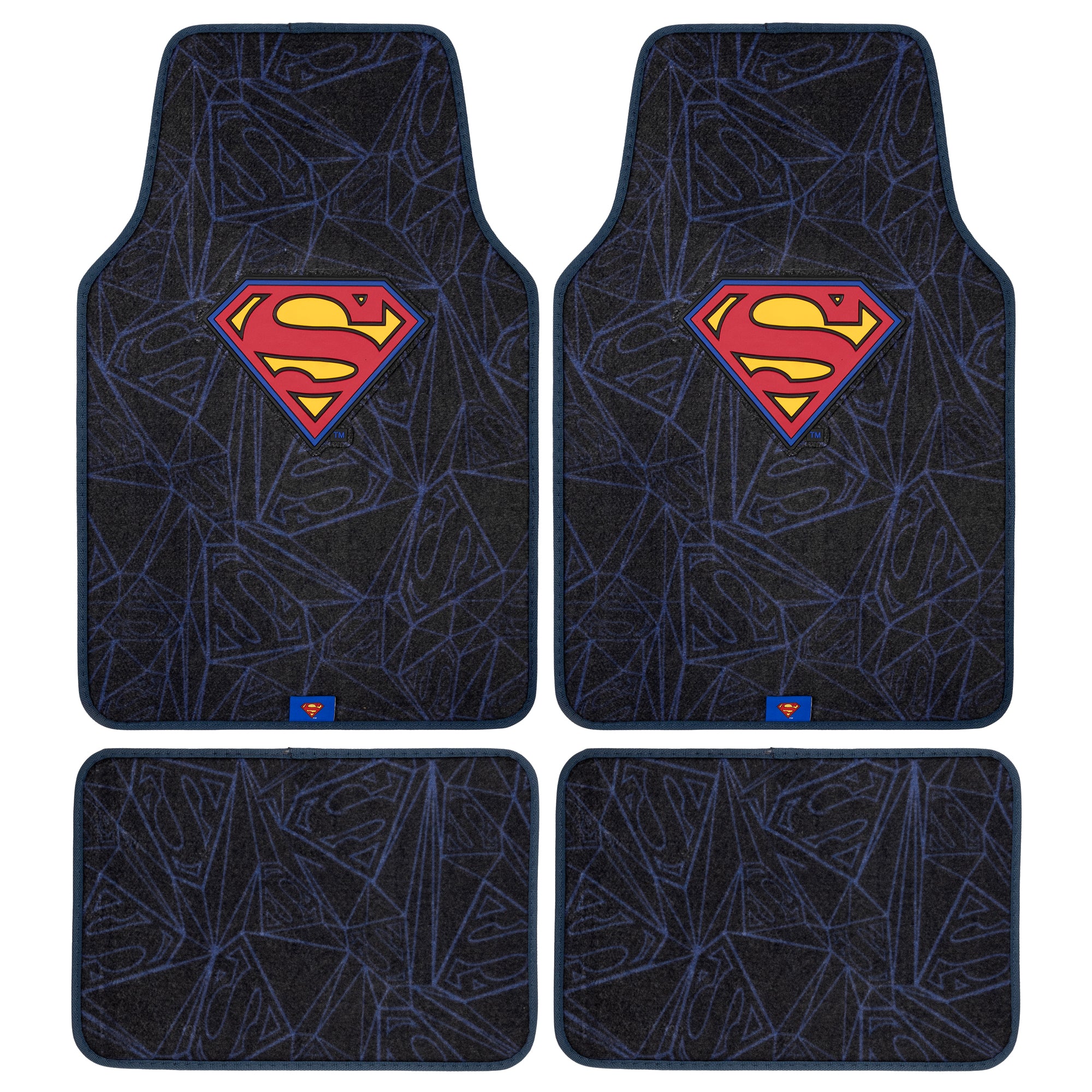 Superman Carpet Car Floor Mats, DC Comics Design, for Car, Truck, SUV - Comfortable, No Slip Nib Backing, Unique Full Print, Protects Car Floor