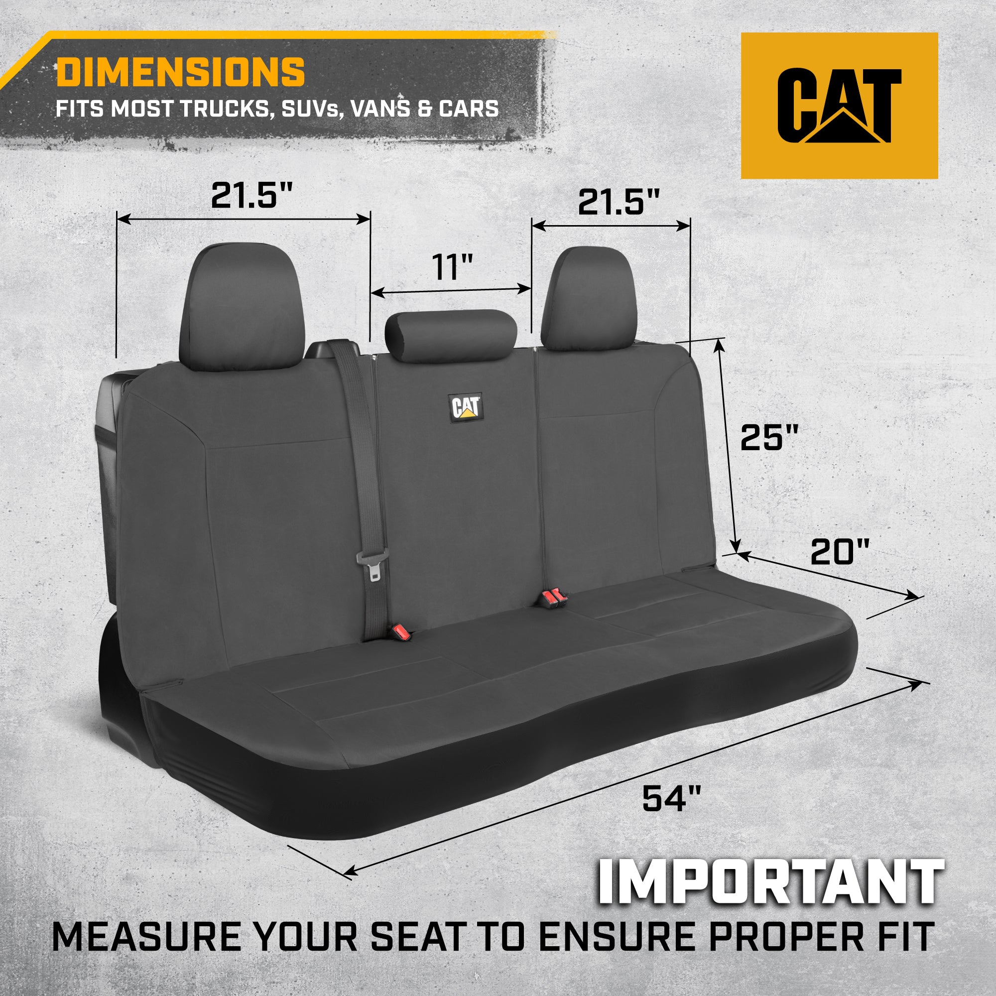 CAT Gray Rear Seat Cover for Trucks, Cars & SUVs – Heavy-Duty Oxford Canvas – 60/40 Split Bench Protector – Durable Back Seat Cover for Work Trucks, Pets, Travel – Car & Truck Interior Accessory
