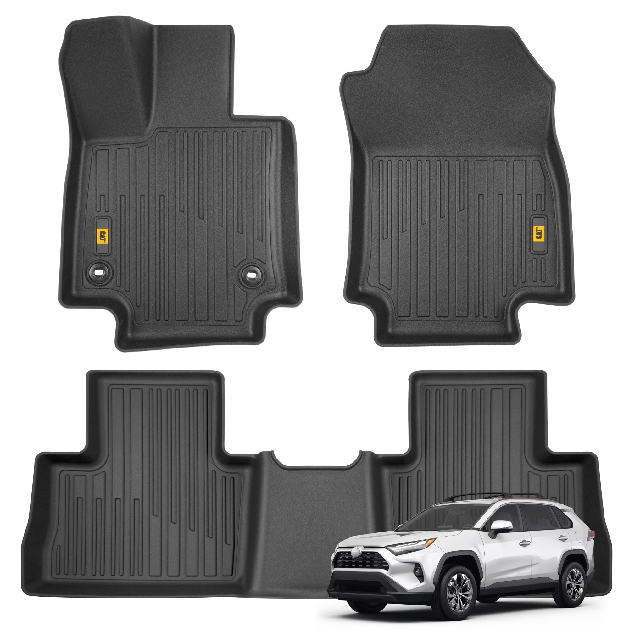 CAT® JustFit™ 3D Custom Fit Floor Mats for Toyota RAV4 2019 2020 2021 2022 2023 2024 - Heavy Duty Floor Liner Protection Laser Measured, Toyota RAV4 Accessories, Car Liner