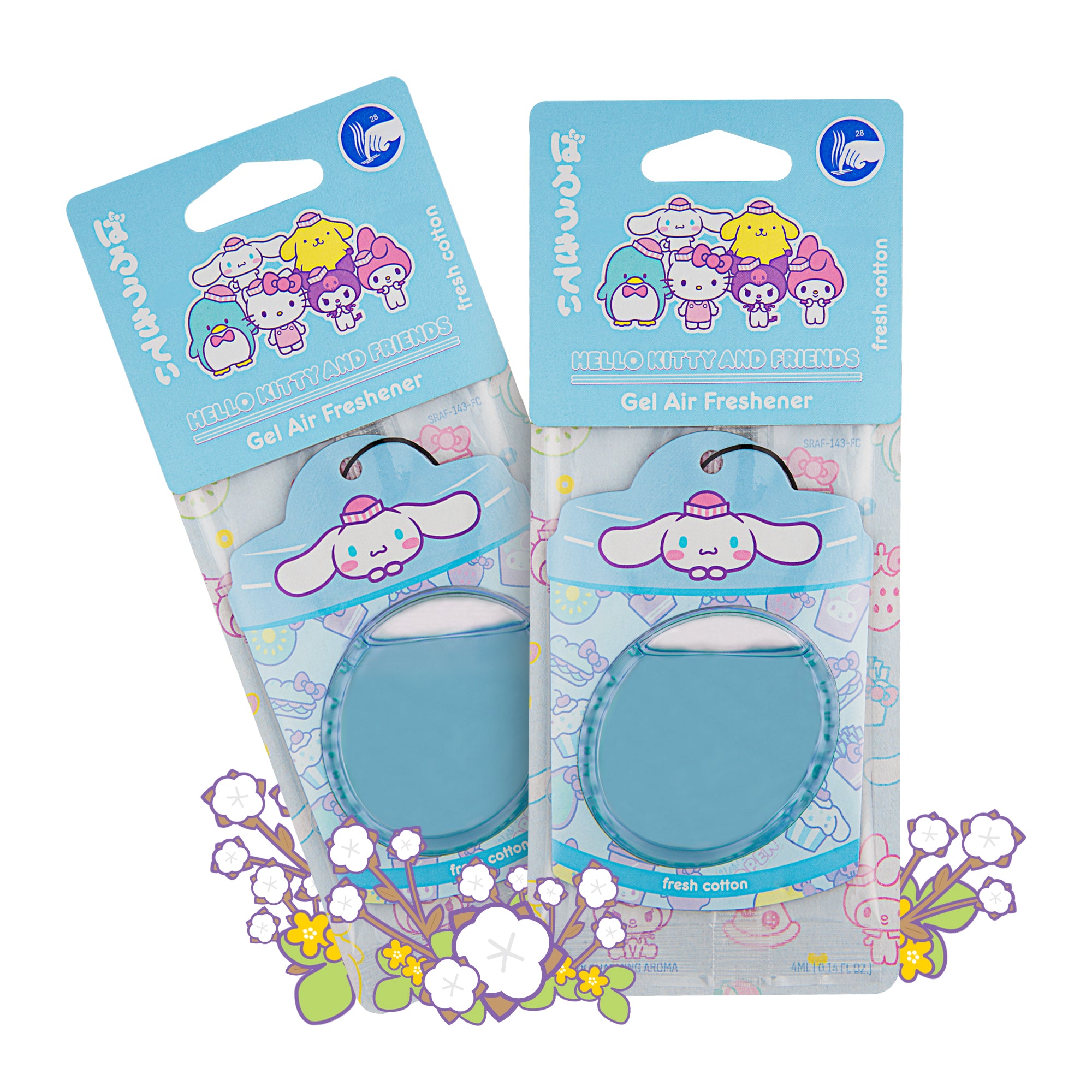 Hello Kitty and Friends Car Air Freshener (Cinnamoroll - Fresh Cotton) Hanging Gel Area Deodorizer, Long-Lasting Car Scents Air Freshener, Cute Automotive Sanrio Accessories Decor, 2-Pack