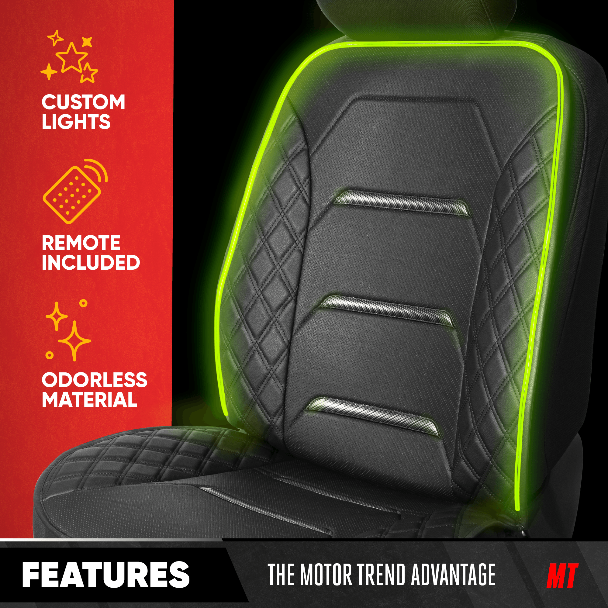 MotorTrend 2-Piece LED Front Seat Cover - 16 Colors & 4 Light Modes