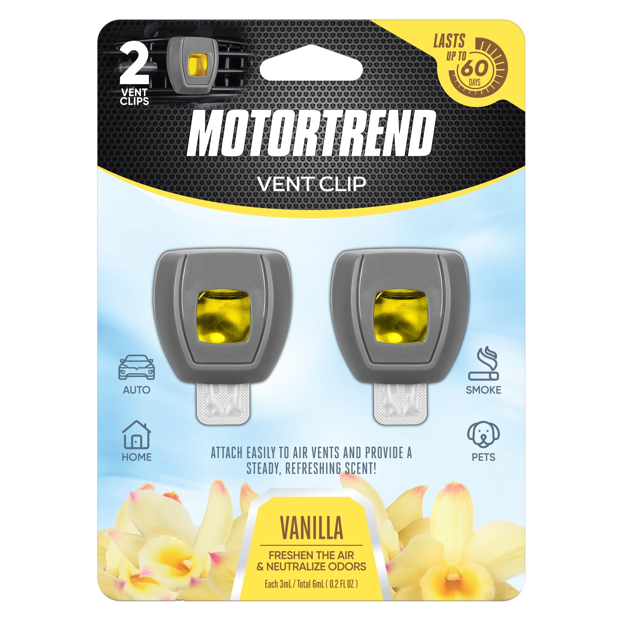 Motor Trend Vent Clip Air Freshener - Long Lasting Fresh Scents for Cars, Trucks, and SUVs - Vanilla Scent - Vanilla