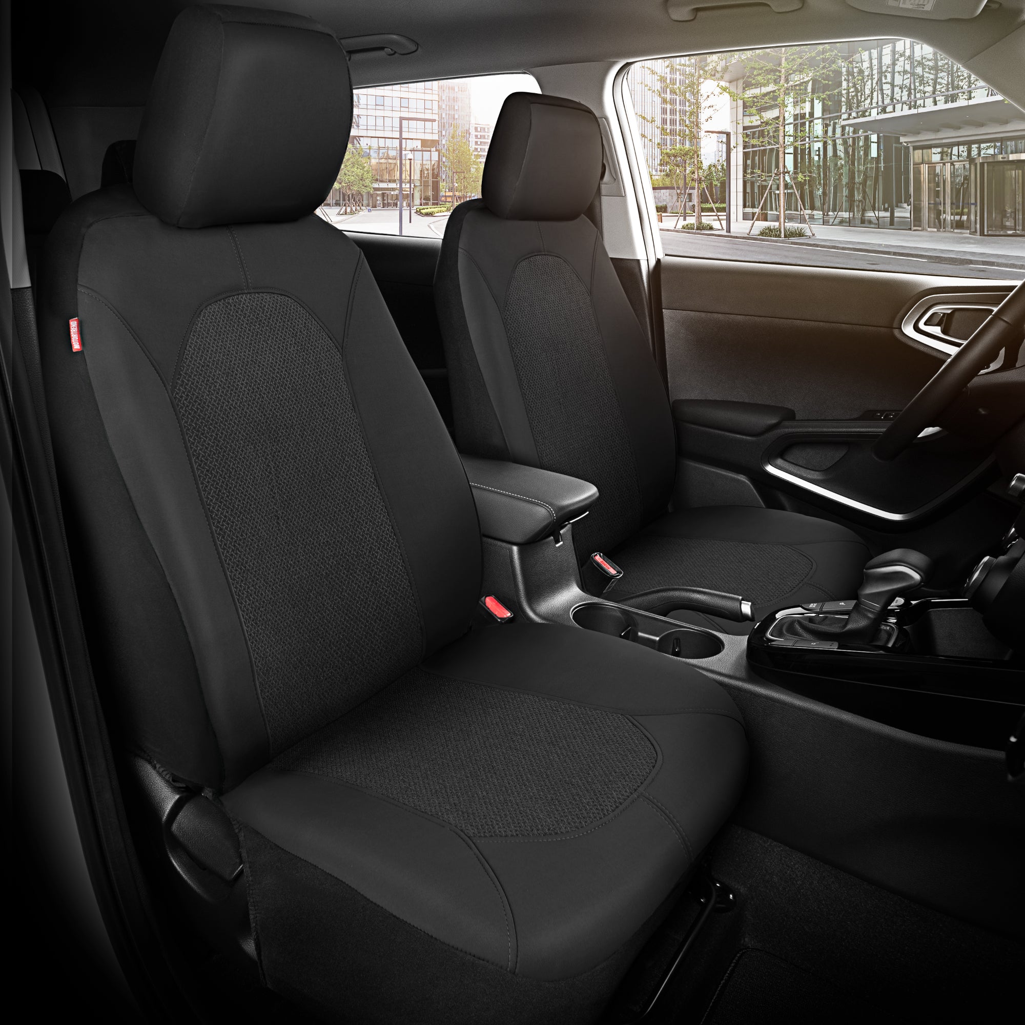 Motor Trend Black Car Seat Covers Set - 2 Front Seats – Spill-Proof Neoprene CarSeat Cover Protector for Cars – Automotive Car Accessories Interior Covers for SUV & Small Trucks – Semi Universal Fit