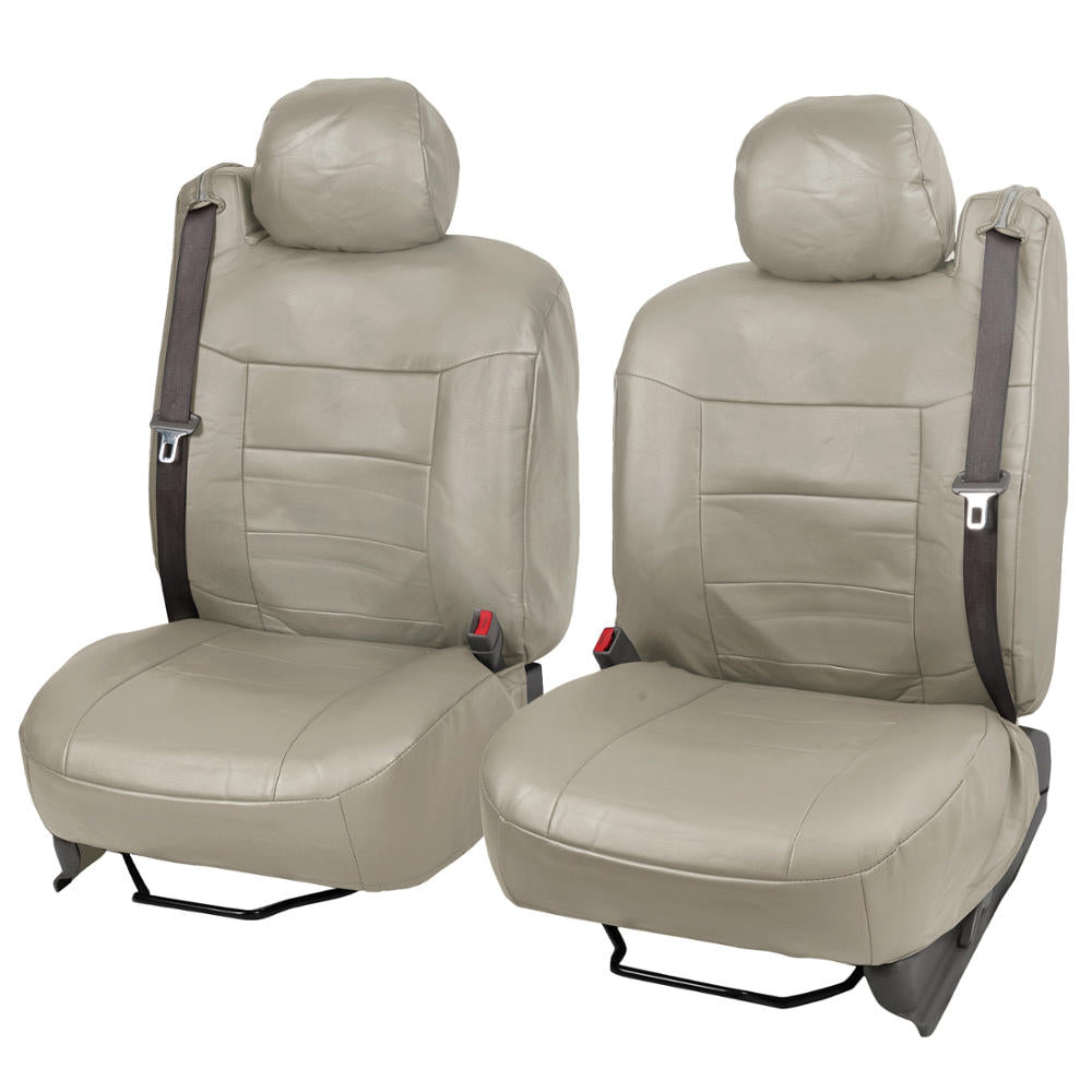 BDK 2-Pack Premium Faux Leather Front Seat Covers with Integrated Seatbelt Covers