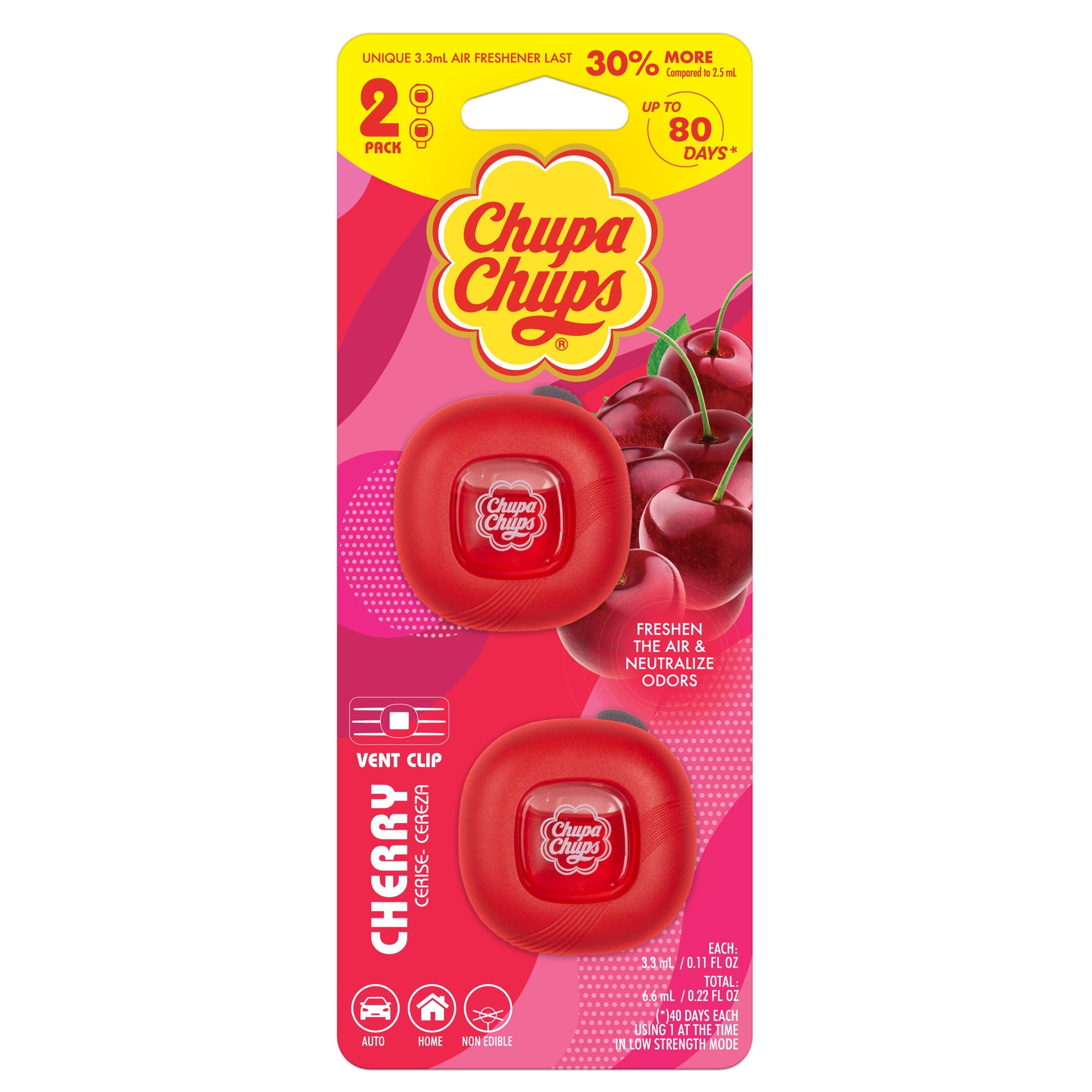 Chupa Chups Car Air Freshener, Vanilla Cream - Long Lasting Car Fresheners with Fun Scents, Colorful and Vibrant Air Freshener for Car, Unique Car Freshener Perfume Deodorizer Refresher Fragrance - Vanilla Cream