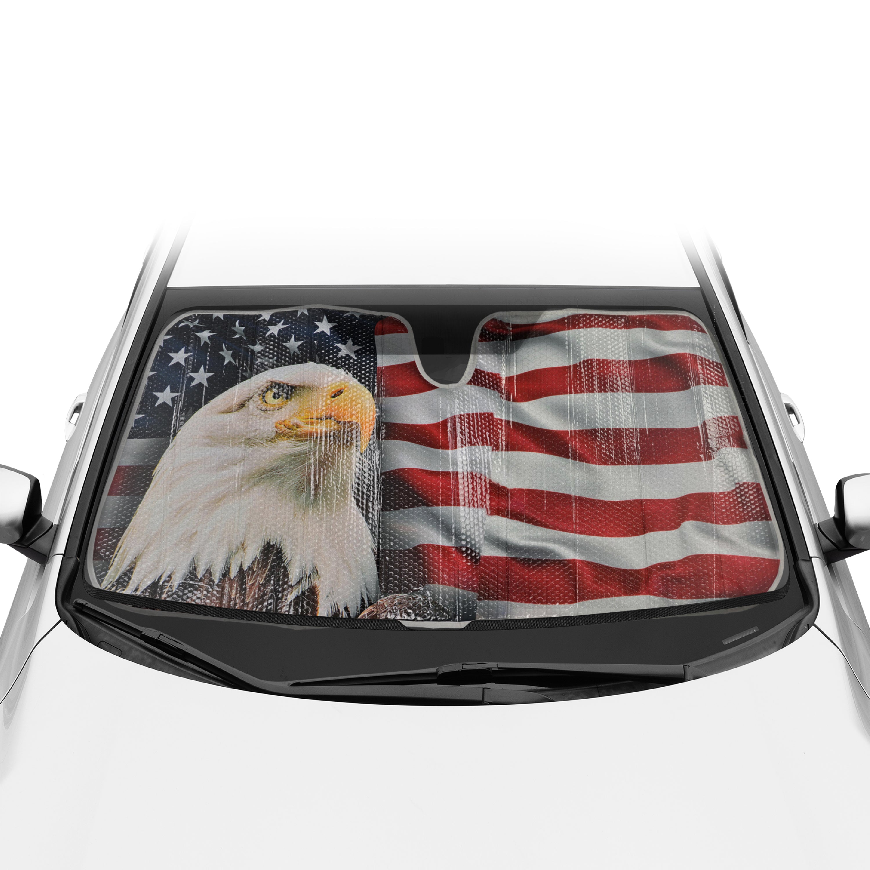 BDK USA Eagle American Flag Front Windshield Sunshade (58" x 28")