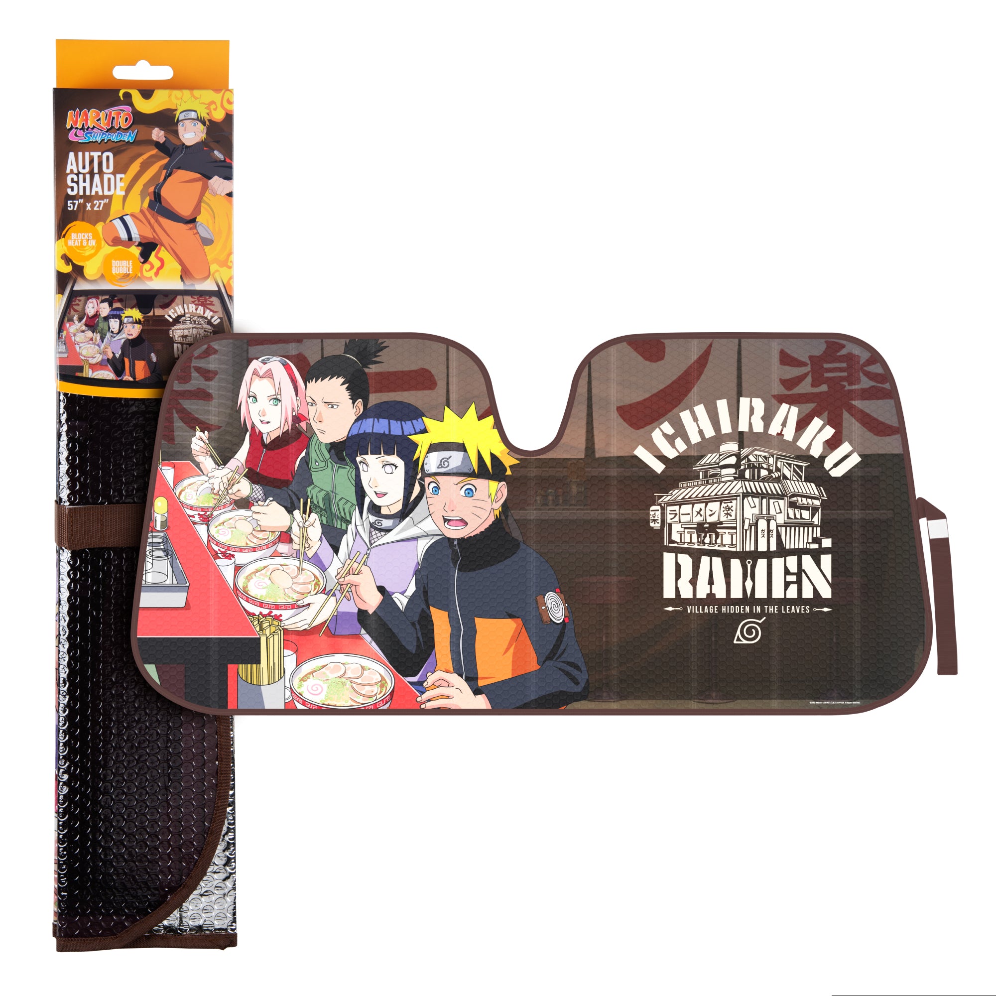Naruto Shippuden Officially Licensed Windshield Sun Shade - Car Sun Shade Fits Most Autos, Trucks, SUV, & Van - Akatsuki Naruto Merch & Anime Accessories for Cars - Sunshade Car Windshield - 57" x 27"
