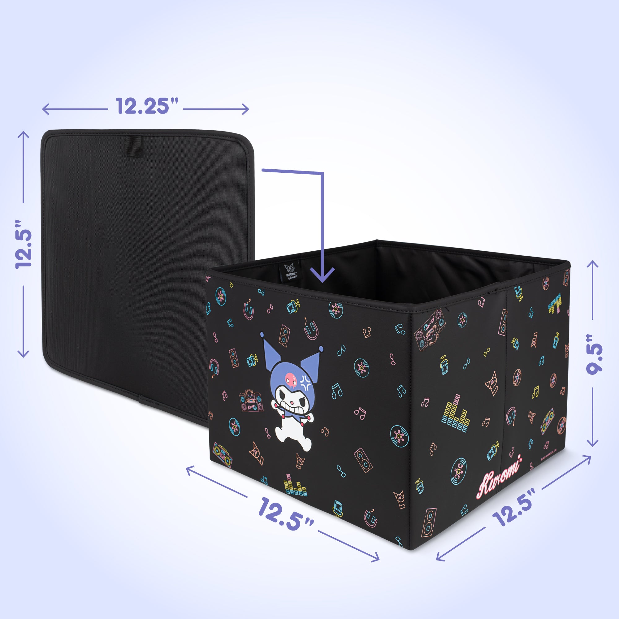 Sanrio Kuromi Car Trunk Organizer and Storage Bin - Collapsible Simple Compartment Convenient Heavy Duty, Fold Up for Easy Storage Box, Automotive Seat Cargo for Groceries Tools - 12.5L x 12.5W x 9H