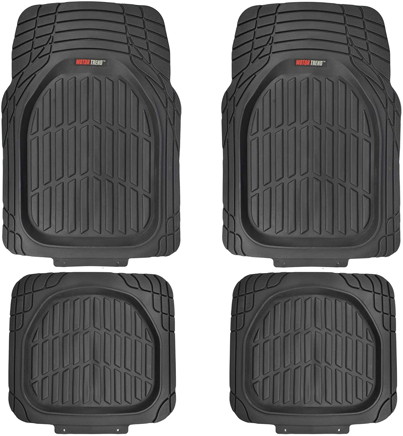 Motor Trend MT-921-BK FlexTough Tortoise - Heavy Duty Rubber Floor Mats for Car SUV Van & Truck - All Weather Protection - Deep Dish (Black) - Black:#000000