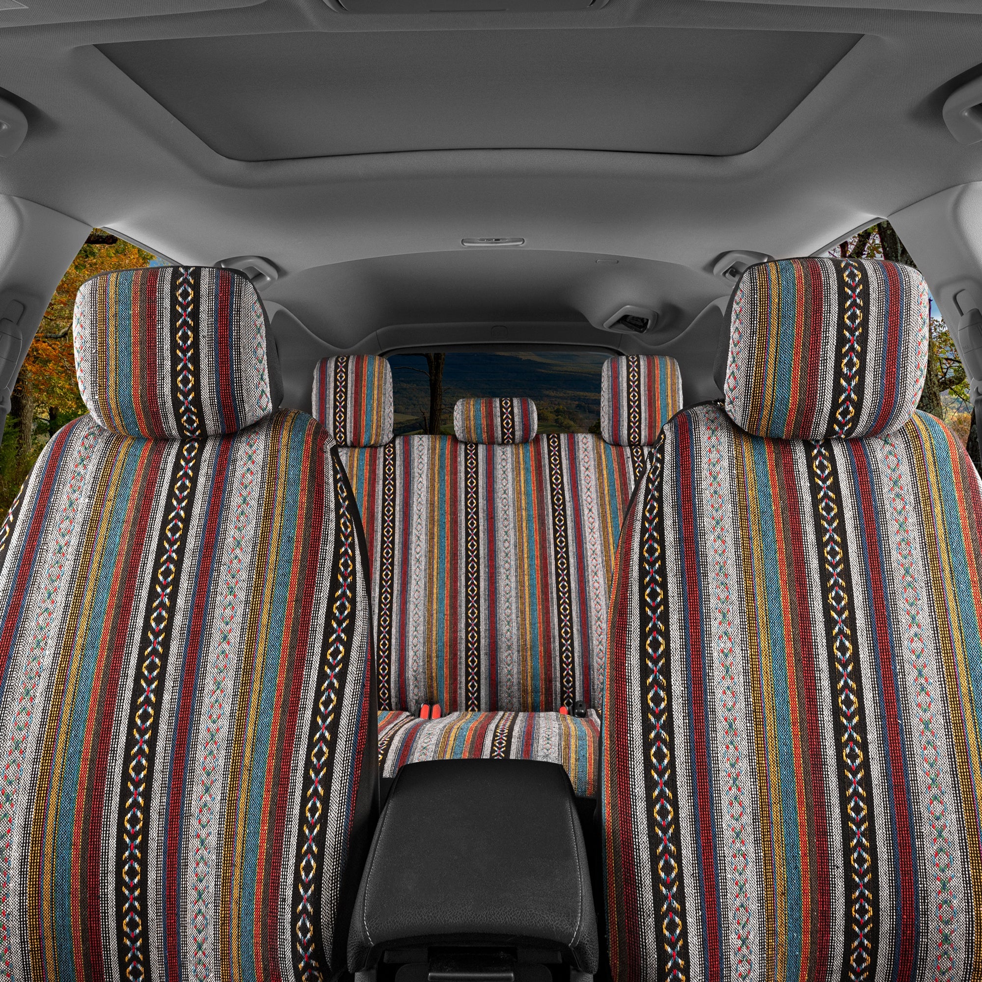 BDK Saddle Blanket Seat Covers for Cars Full Set - Striped Woven Mexican Blanket Seat Covers with Matching Headrest Covers, Multi-Color Baja Seat Covers for Truck Auto Van SUV