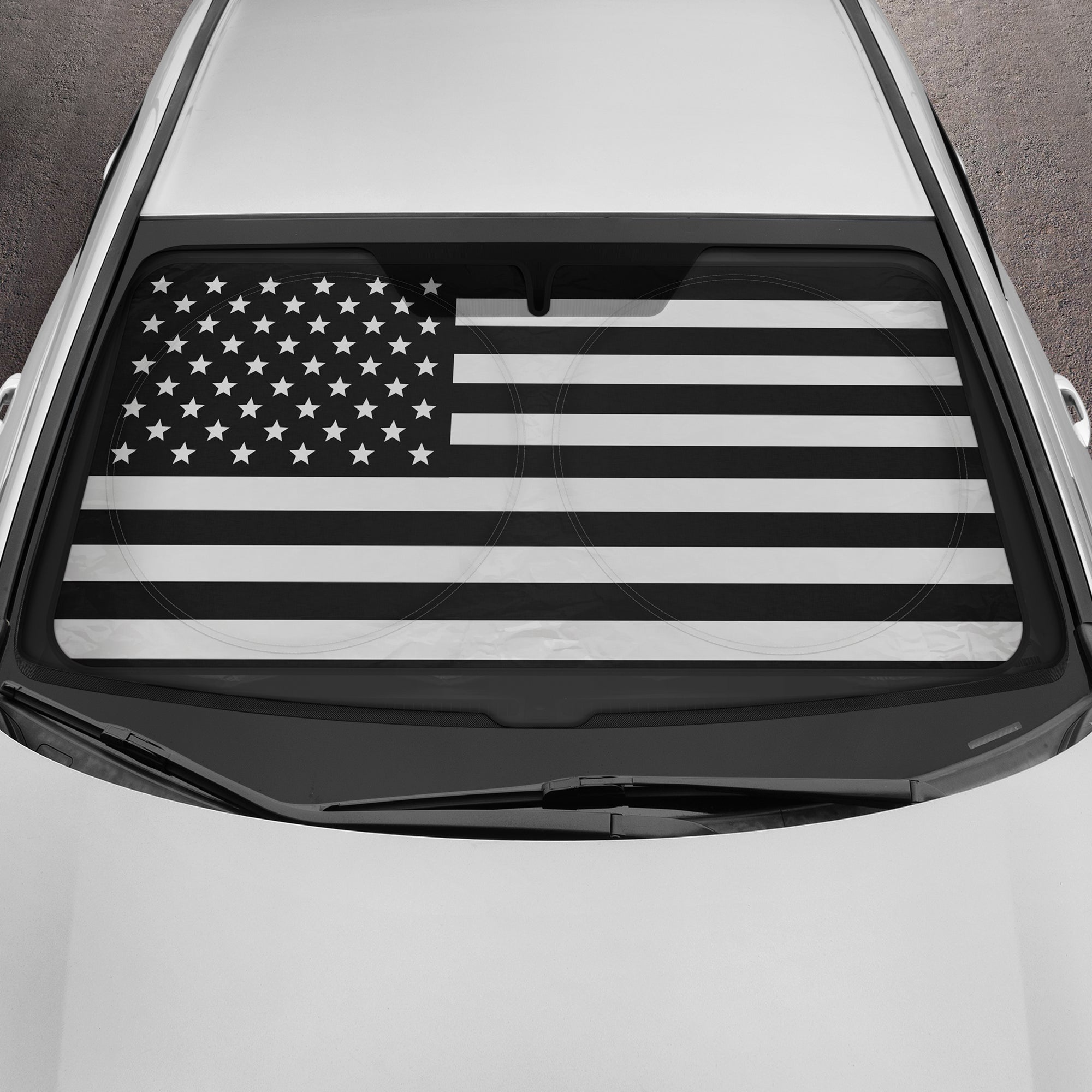 MotorTrend USA Black American Flag Front Windshield Sunshade - Large (69" x 35")