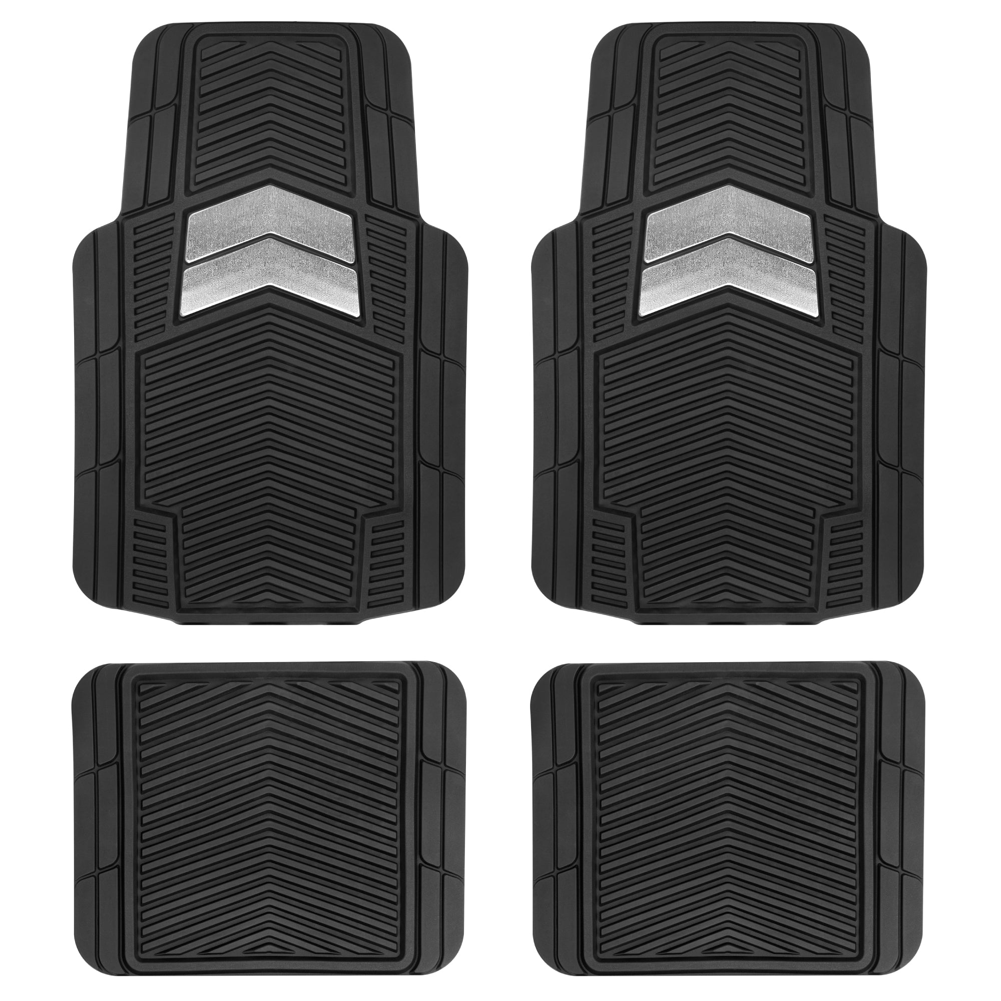 Motor Trend FlexTough Shield Black & Silver All-Weather Floor Mats for Cars, Trucks & SUVs – Heavy Duty Waterproof Rubber Car Mats, Universal Trim to Fit Automotive Accessories for Car Interior Protection, Front & Rear Floor Liners