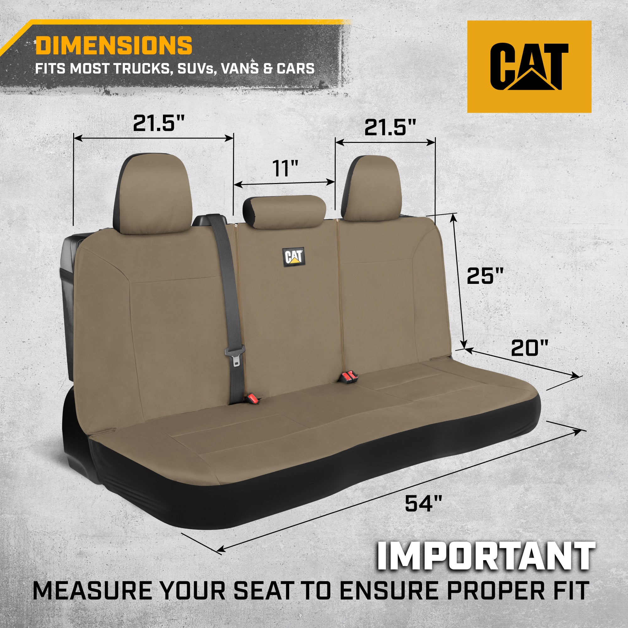 CAT Beige Rear Seat Cover for Trucks, Cars & SUVs – Heavy-Duty Oxford Canvas – 60/40 Split Bench Protector – Durable Back Seat Cover for Work Trucks, Pets, Travel – Car & Truck Interior Accessory