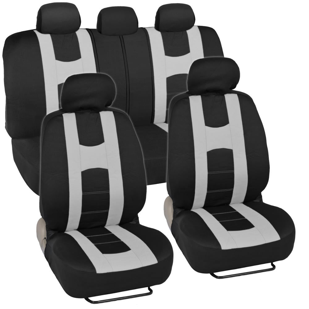 BDK 9-Piece Rome Sport Front Seat Covers and Rear Seat Covers - Black/White