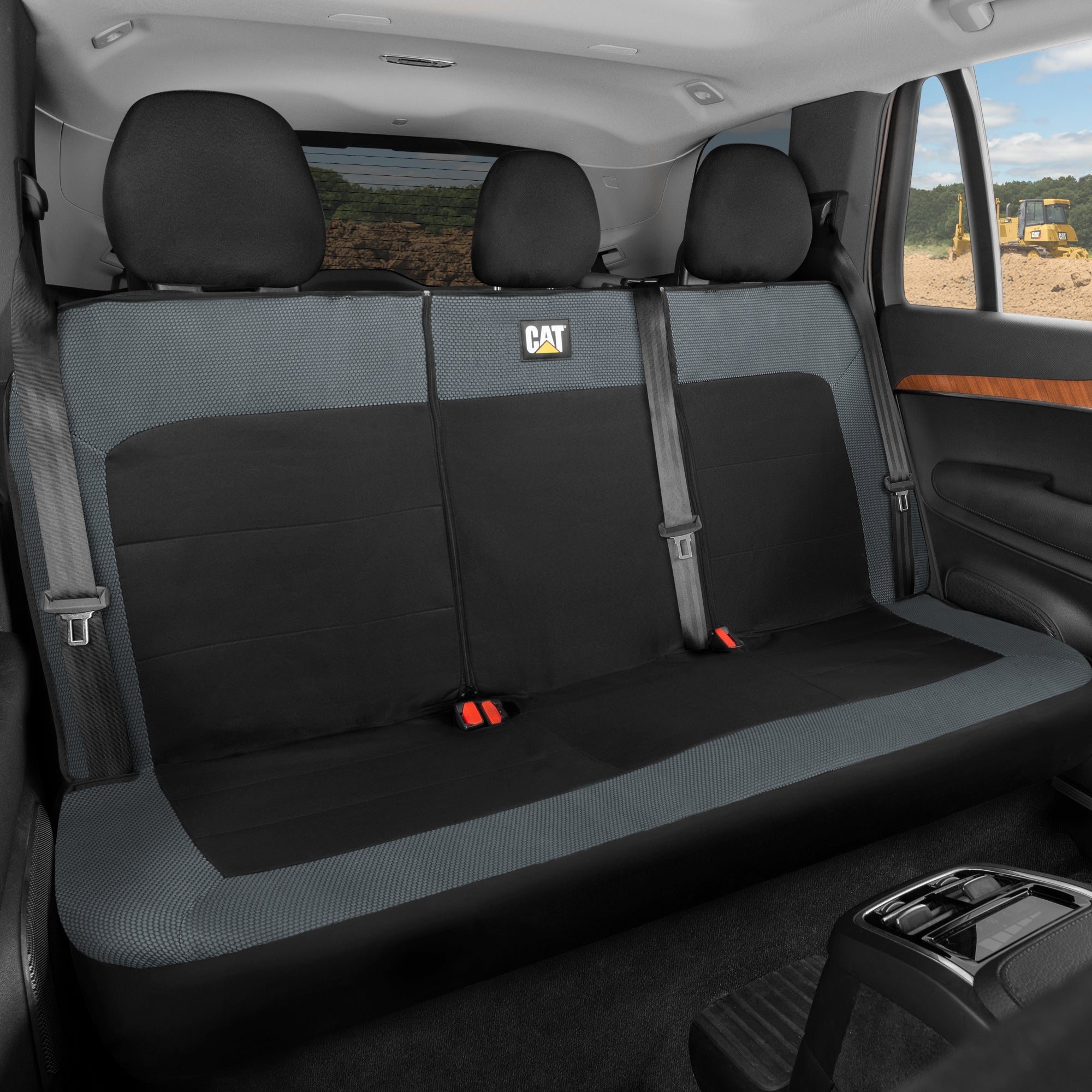 Cat Flexfit Charcoal & Black Rear Seat Cover for Car – Durable Canvas & Mesh Design 60/40 Split Bench Protector for Cars, Trucks & SUVs – Back Seat Cover for Rear Bench – Interior Car Accessory
