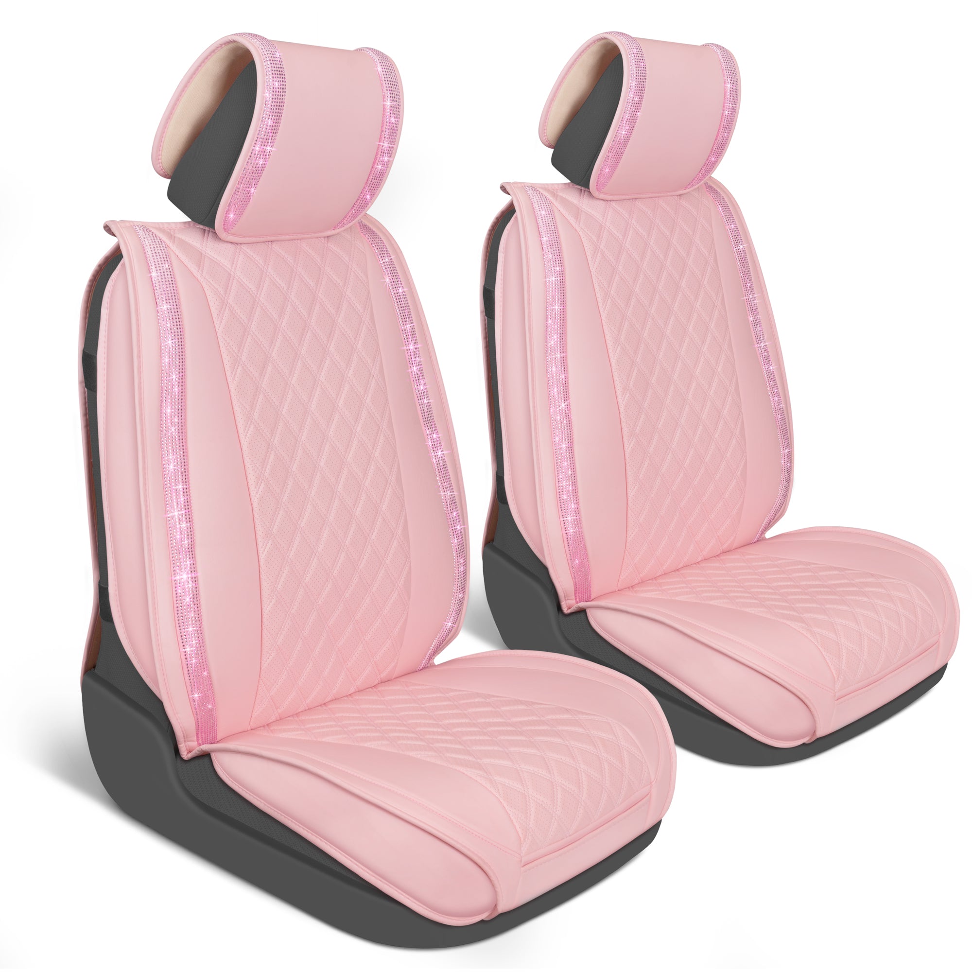 Carbella 2-Pack CrystalClear Luxurious Leatherette Front Seat Covers with Crystals