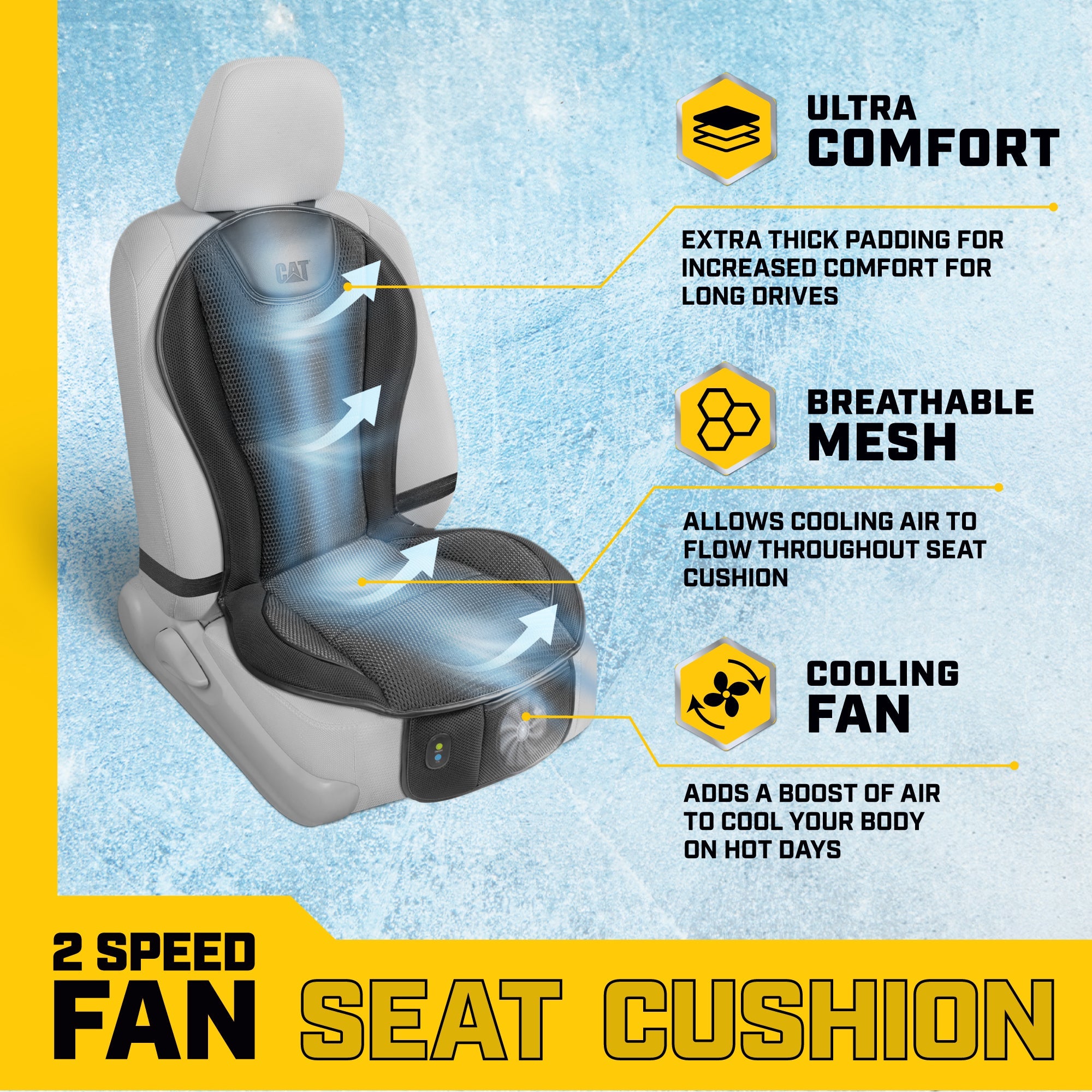 CAT 2-Pack CoolFlow Breathable Mesh Front Car Seat Cover with 2-Speeds Cooling Fans