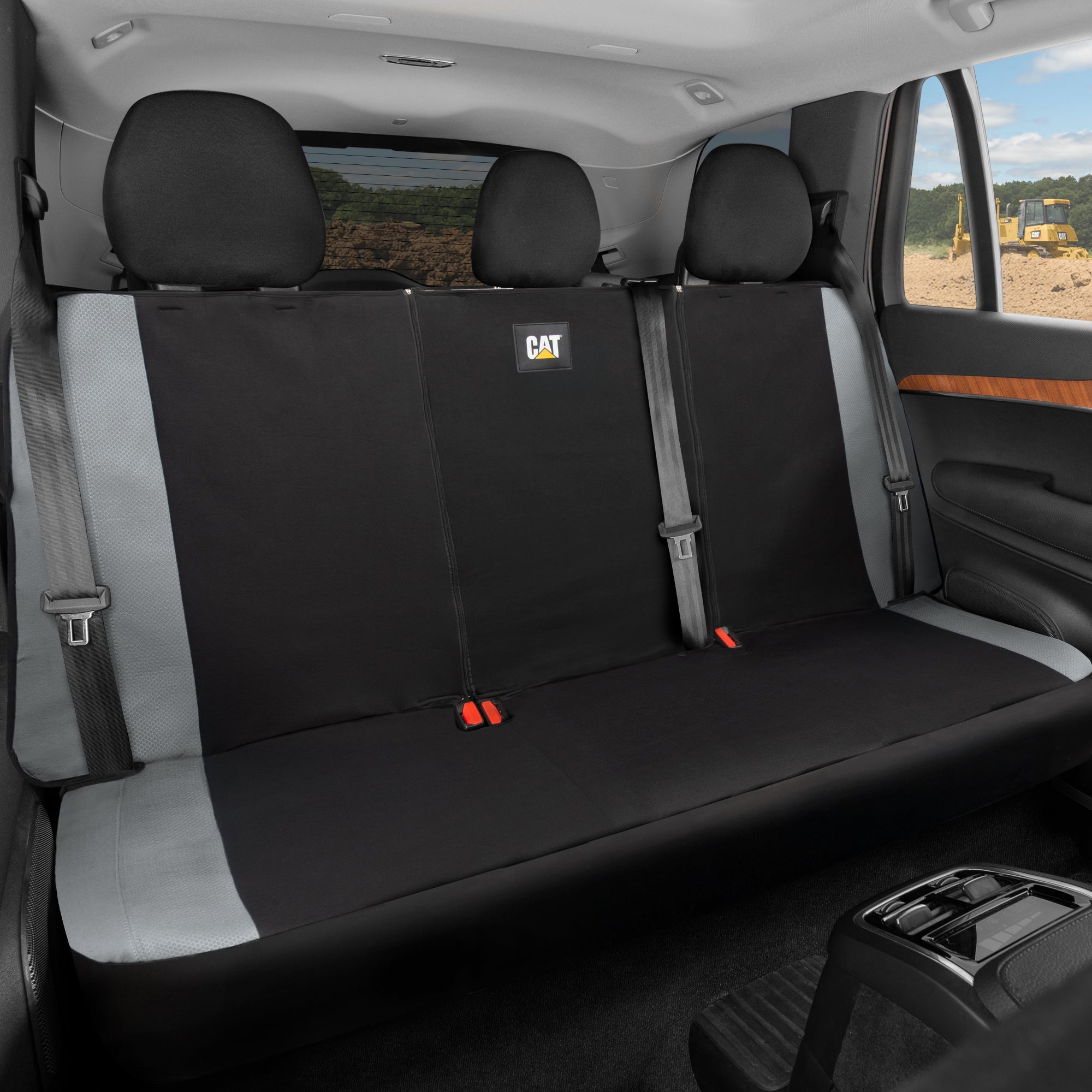 Cat Flexfit Gray Rear Seat Cover for Car – Durable Canvas & Mesh Design 60/40 Split Bench Protector for Cars, Trucks & SUVs – Back Seat Cover for Rear Bench – Interior Car Accessory