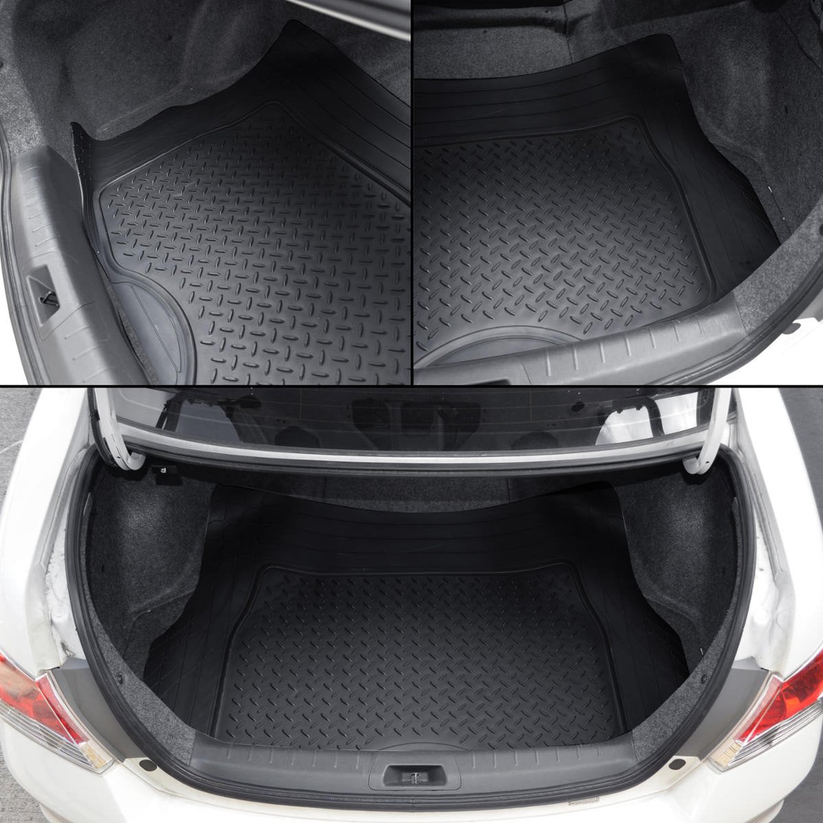 Motor Trend Heavy Duty Utility Cargo Liner Floor Mats for Car Truck SUV, Trimmable to Fit Trunk, All Weather Protection - Black:#000000