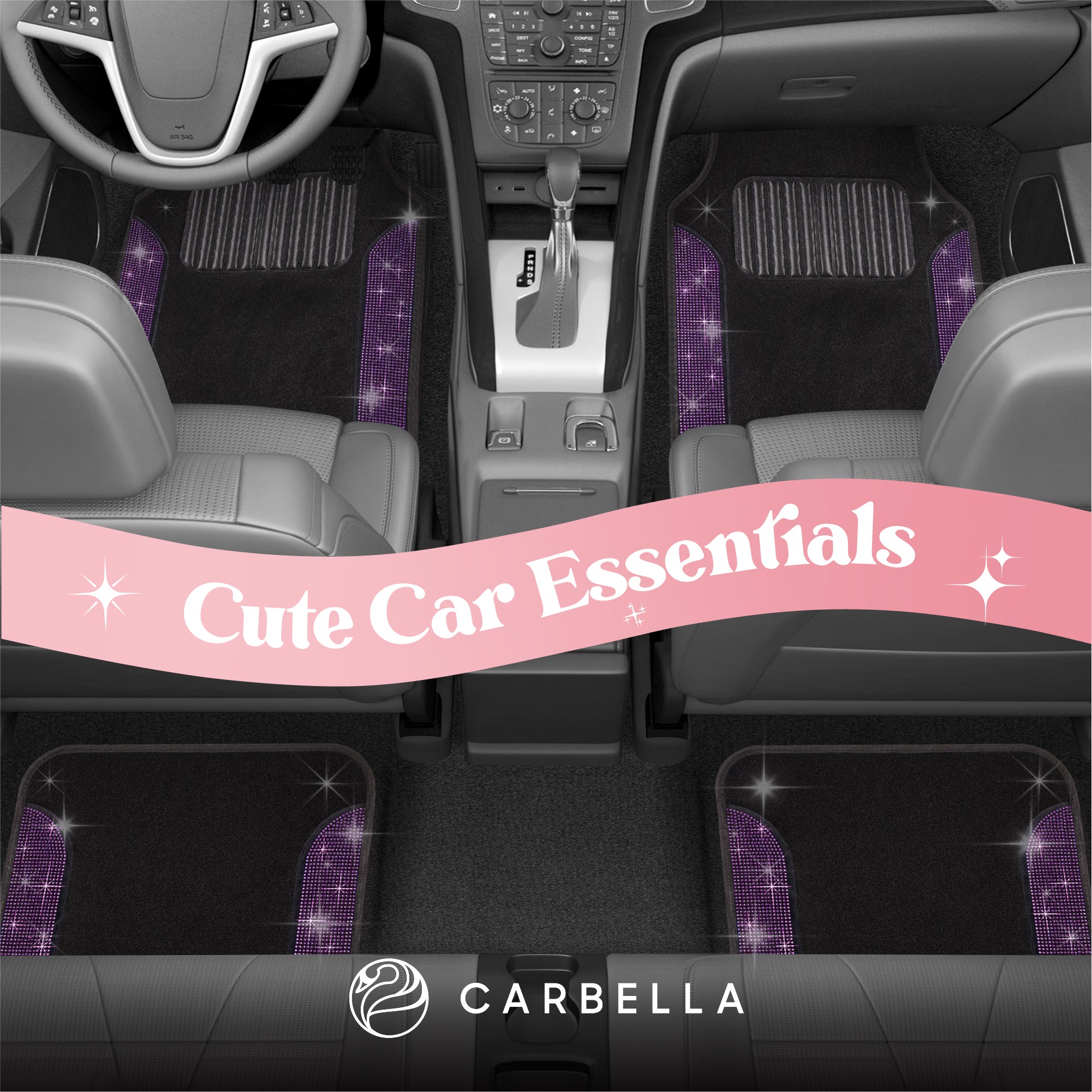 Carbella 4-Piece Diamond Bling Front Floor Mats and Rear Floor Mats - Purple