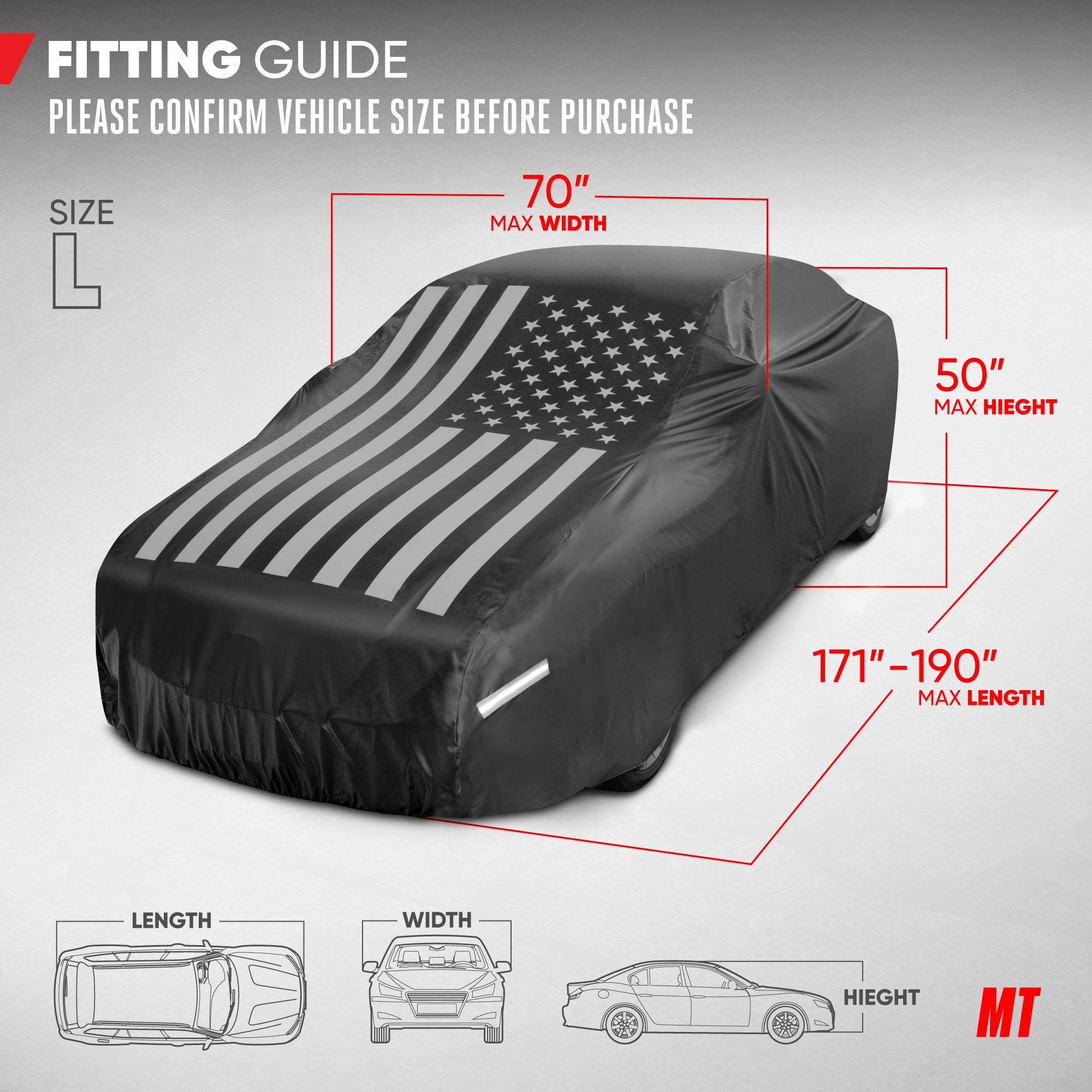 Motor Trend Black Flag Waterproof Car Cover – All Weather Outdoor Protection, UV Resistant, Windproof, Scratchproof - Semi-Universal Fit Sedan Full Car Cover for Sun Rain Snow (Fits 171”- 190” Length)