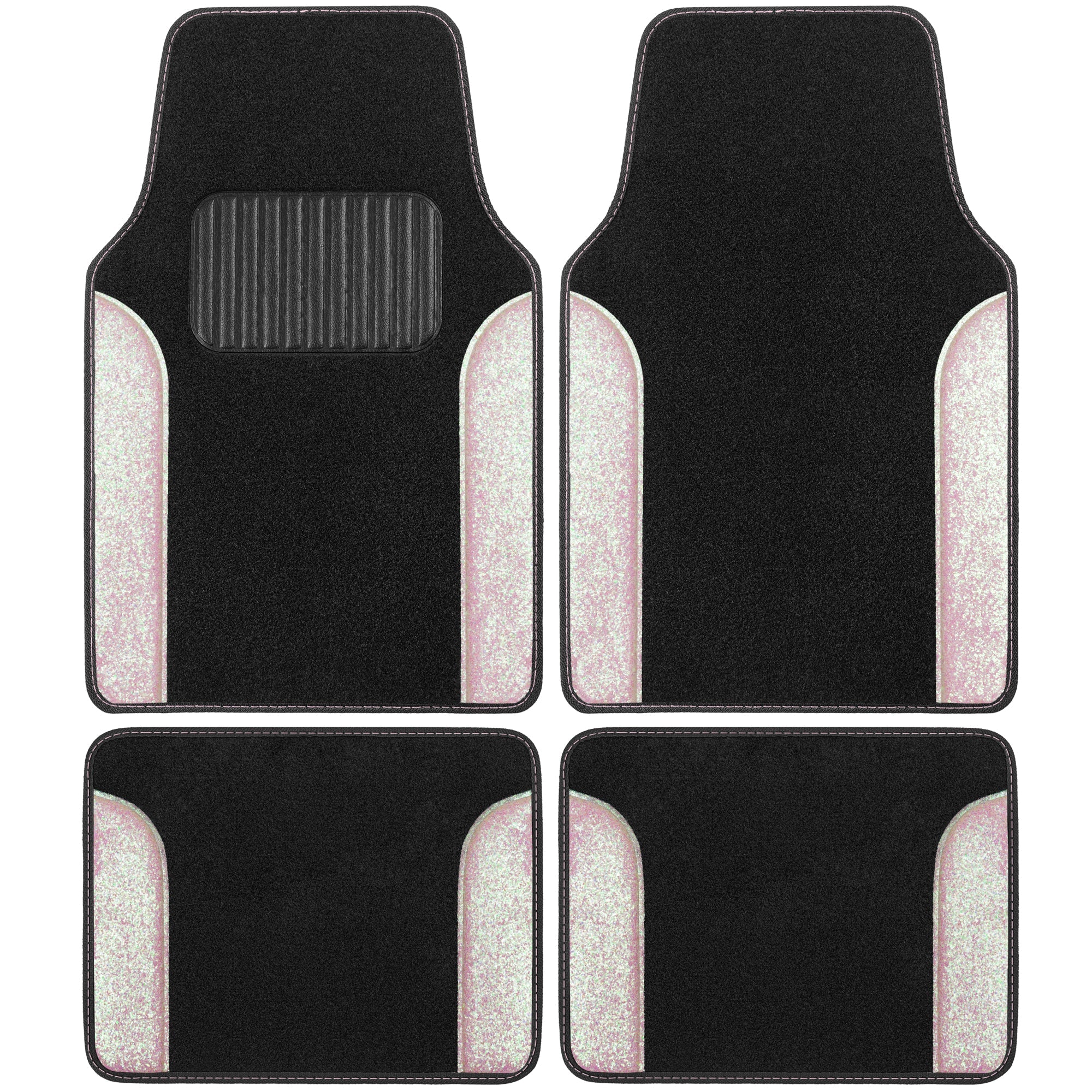 Carbella Sparkle Glitter Car Mats - Carpet Floor Mats for Car Bling Auto Accessories - Shiny Car Floor Mats for Women Cute Shiny Design (White) - White