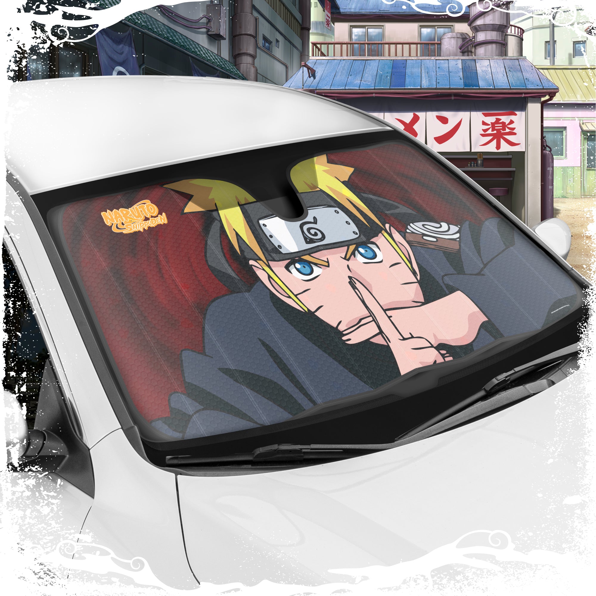 Naruto Shippuden Officially Licensed Windshield Sun Shade - Car Sun Shade Fits Most Autos, Trucks, SUV, & Van - Akatsuki Naruto Merch & Anime Accessories for Cars - Sunshade Car Windshield - 57" x 27"