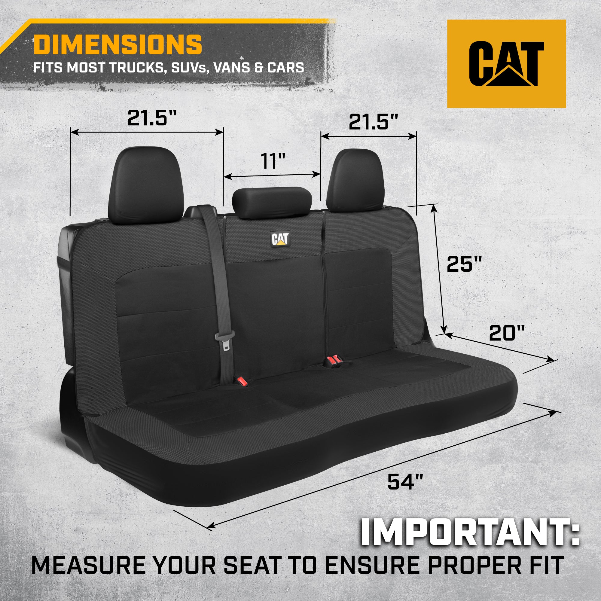 Cat Flexfit Black Rear Seat Cover for Car – Durable Canvas & Mesh Design 60/40 Split Bench Protector for Cars, Trucks & SUVs – Back Seat Cover for Rear Bench – Interior Car Accessory