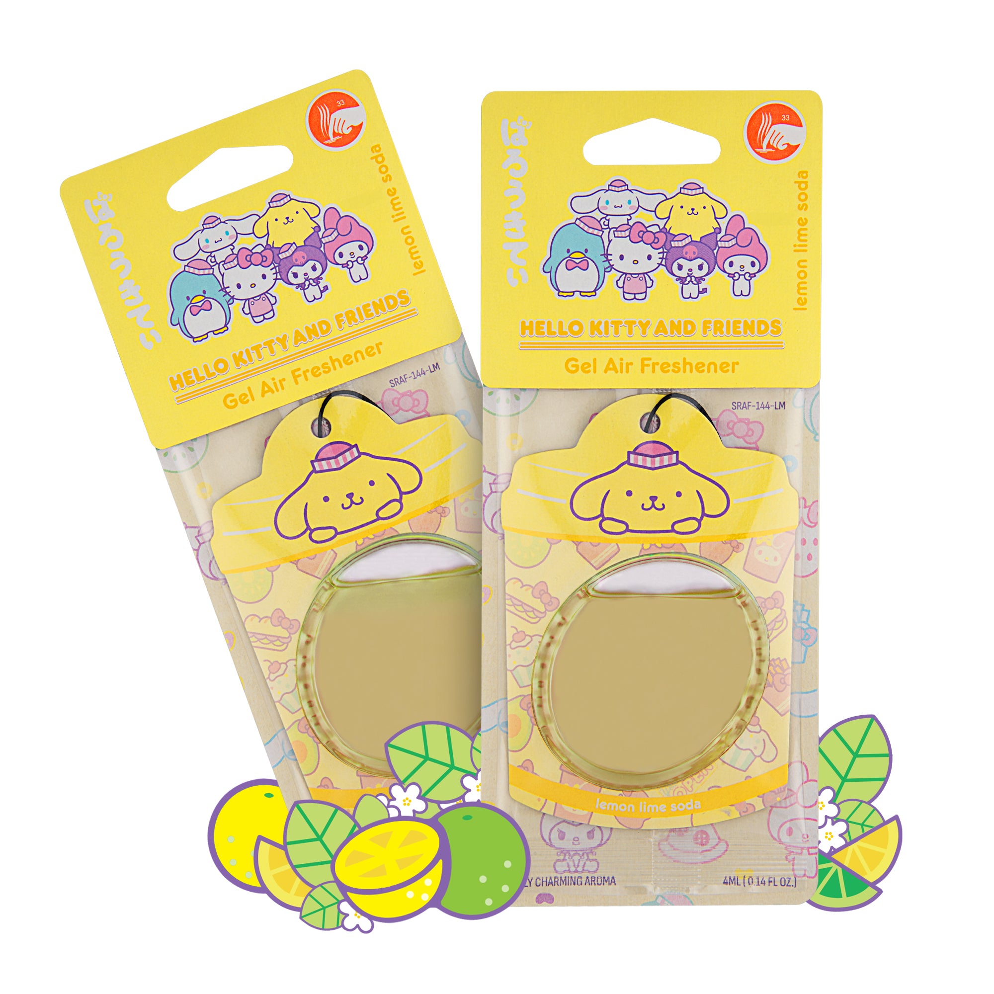 Hello Kitty and Friends Car Air Freshener (Pompompurin - Lemon Lime Soda) Hanging Gel Area Deodorizer, Long-Lasting Car Scents Air Freshener, Cute Automotive Sanrio Accessories Decor, 2-Pack