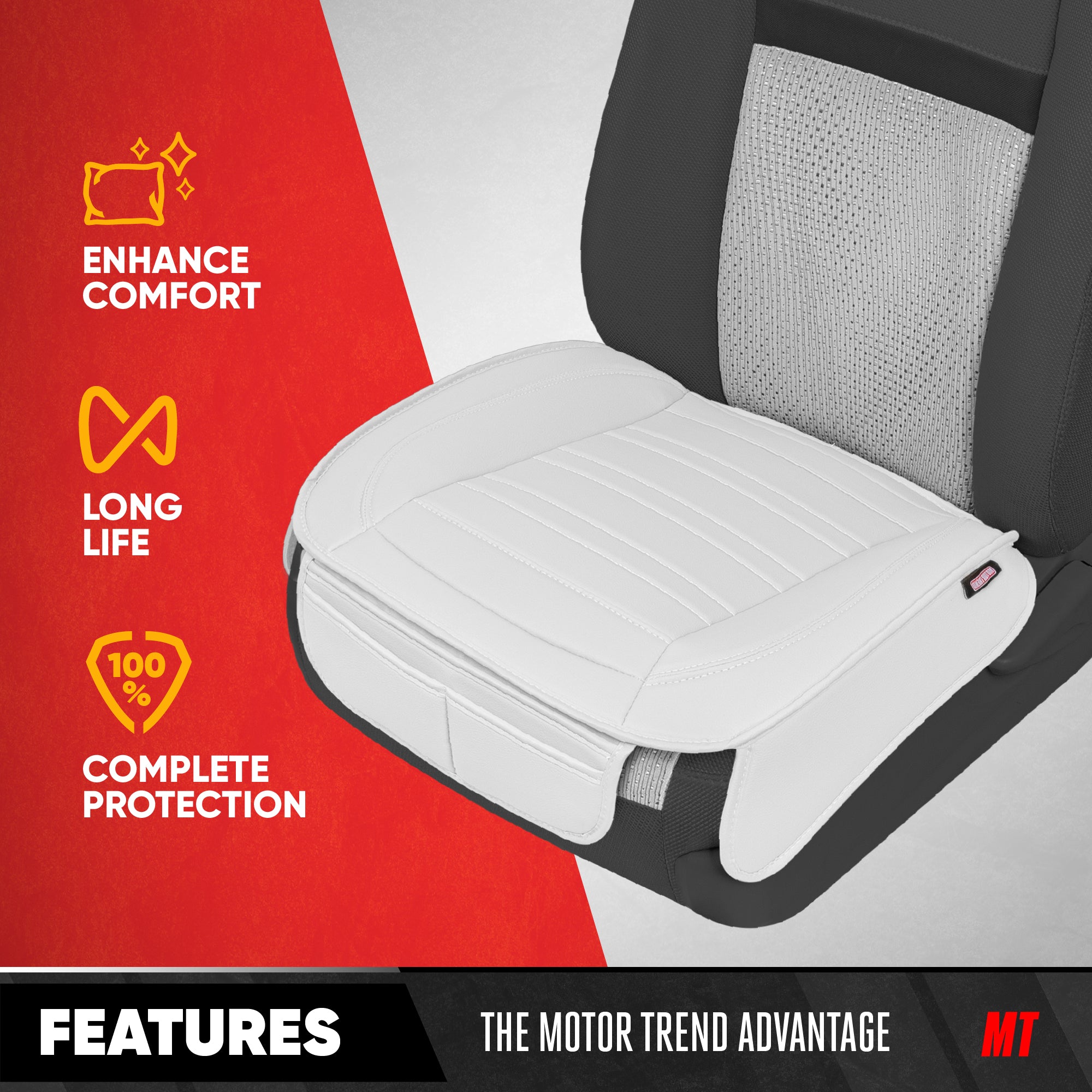 MotorTrend 2-Pack Faux Leather Seat Covers with Front Storage Pockets - White