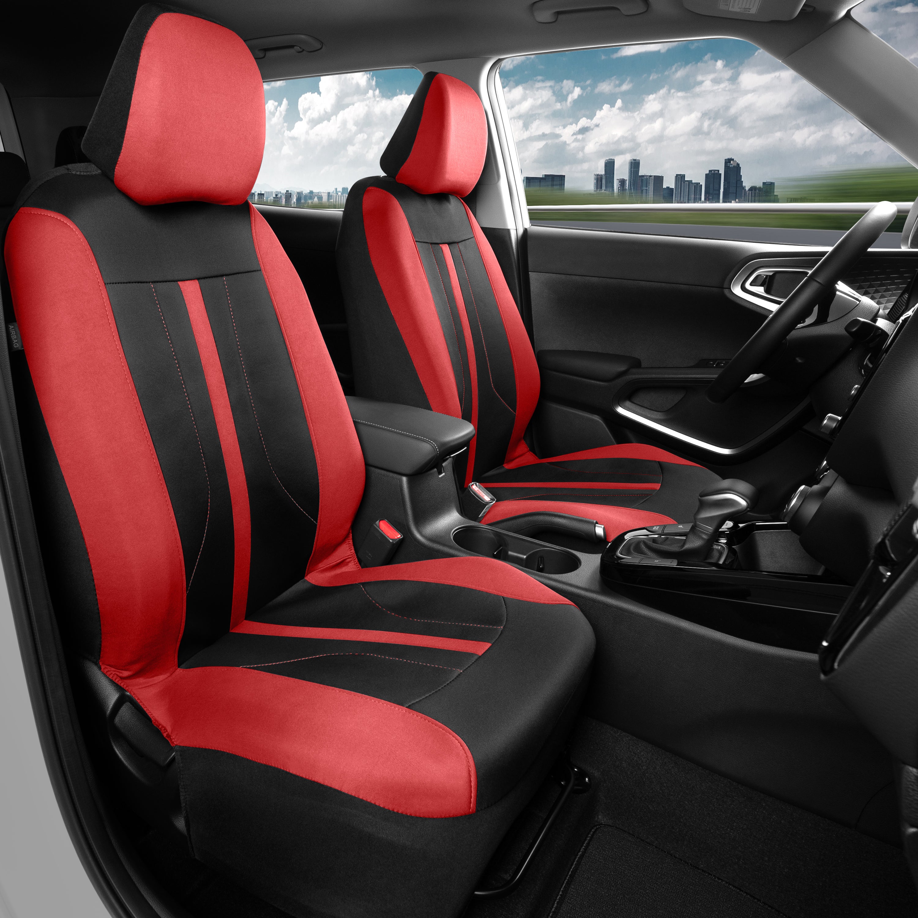 Motor Trend Red Cloth Car Seat Covers for Front Seats – Premium Automotive Bucket Seat Covers, Made for Vehicles with Removable Headrests, Interior Covers for Car Truck Van SUV