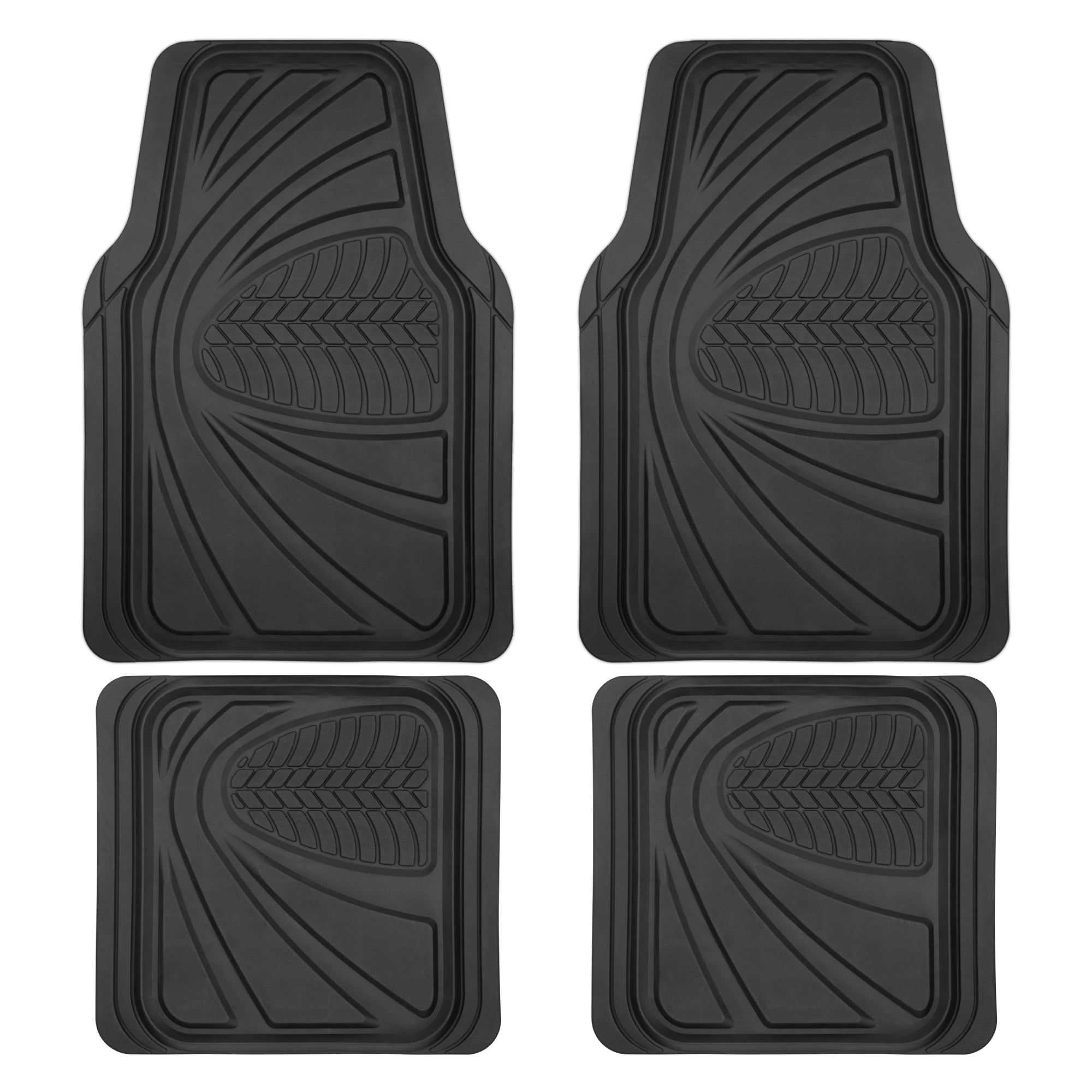 Motor Trend FlexTough Guard All-Weather Floor Mats for Cars – Black Waterproof Rubber Floor Mats, Universal Trim-to-Fit Automotive Accessories for Cars, Trucks & SUV