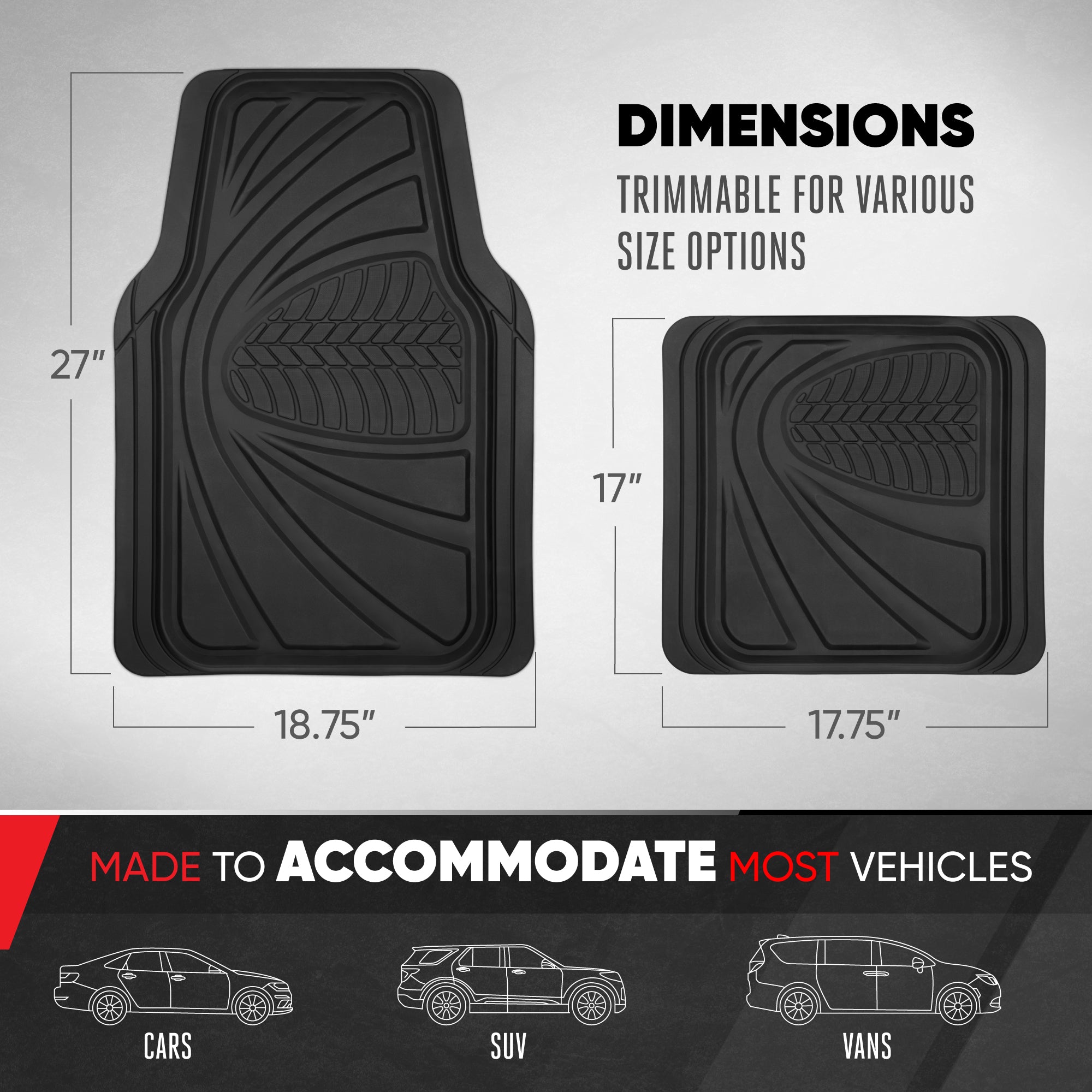 Motor Trend FlexTough Guard All-Weather Floor Mats for Cars – Black Waterproof Rubber Floor Mats, Universal Trim-to-Fit Automotive Accessories for Cars, Trucks & SUV