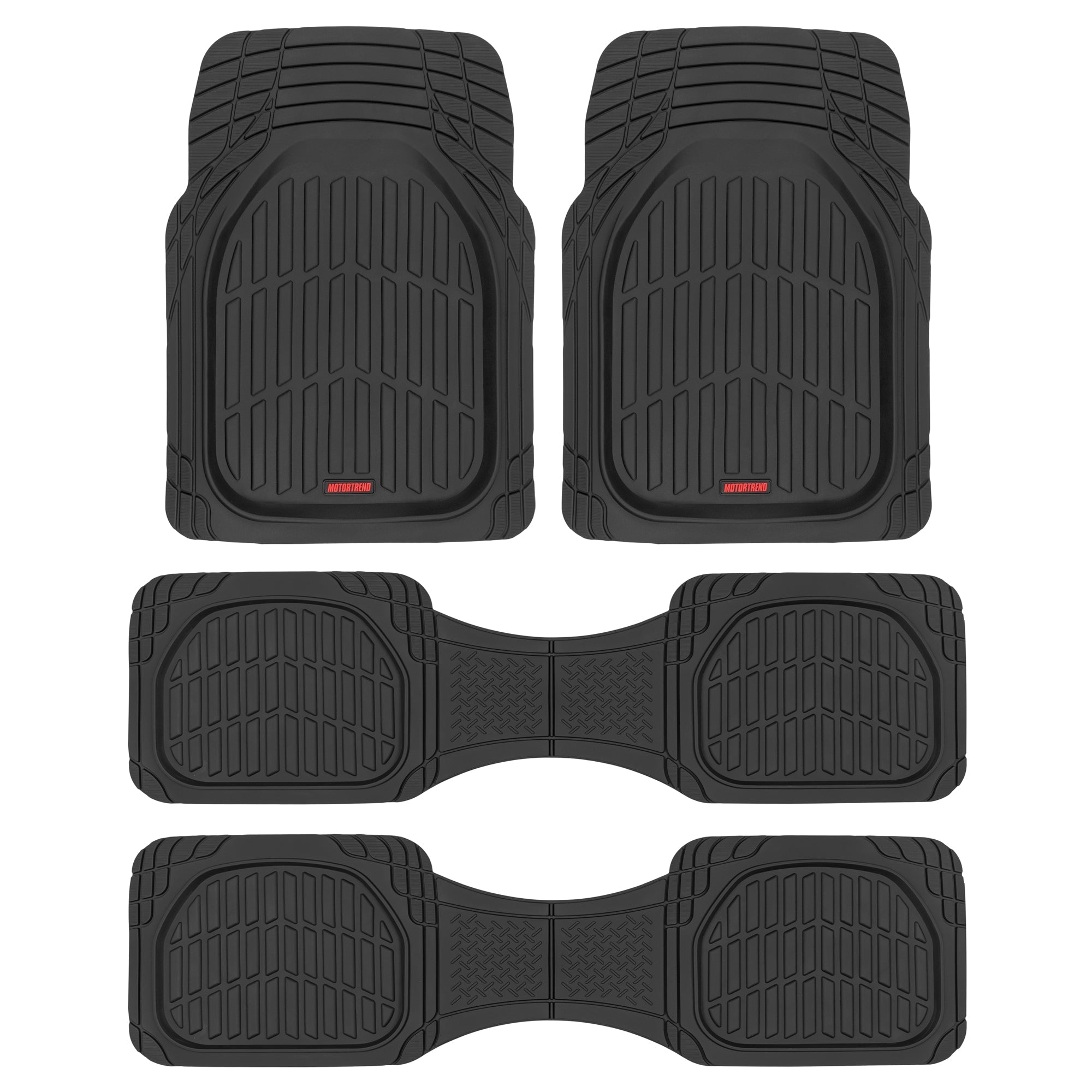 MotorTrend 4-Piece 3-Rows FlexTough Deep Dish Front Floor Mats, Middle Floor Mats, and Rear Floor Mat