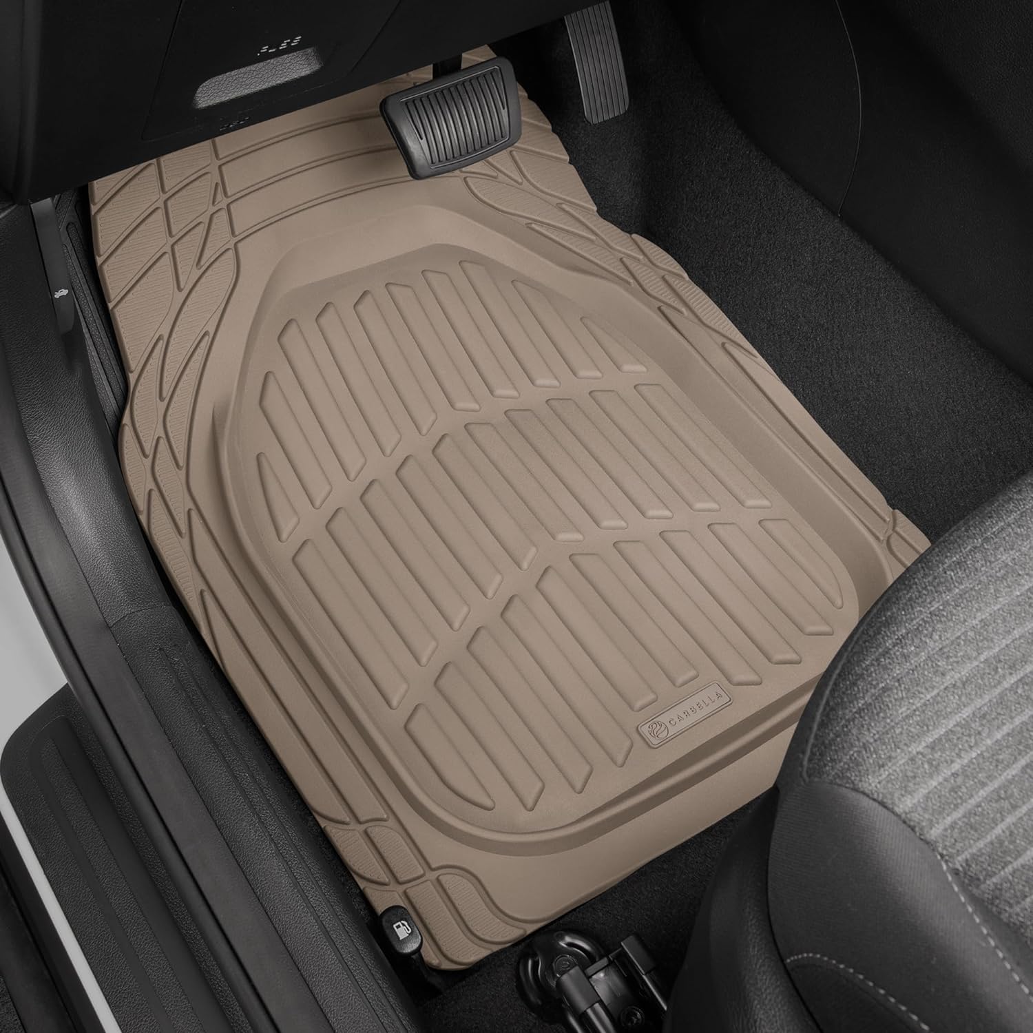 Car Floor Mats - FlexTough Deep Dish Rubber All Weather Protection for Cars SUV Trucks Beige Automotive Accessories