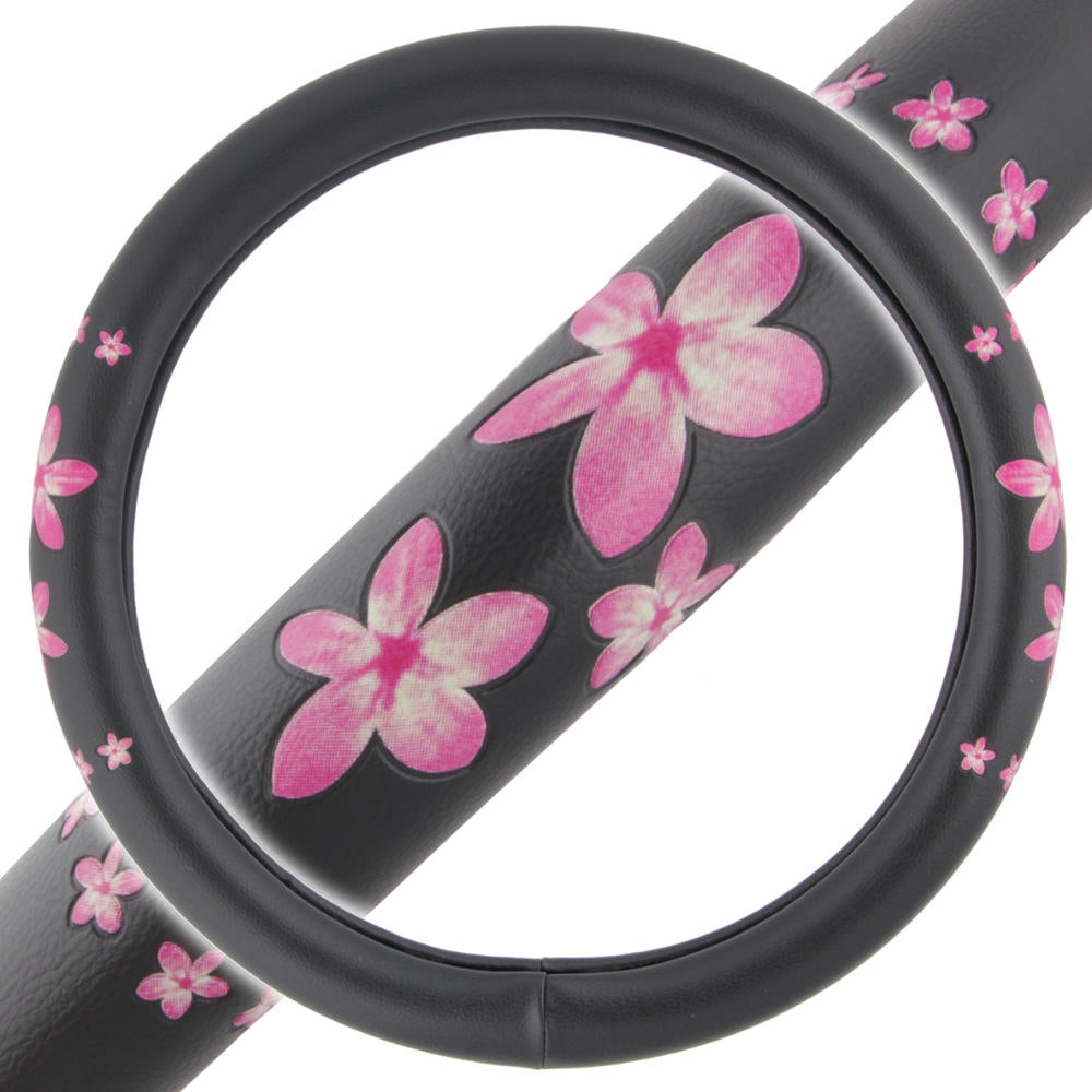Pink Floral Pattern Steering Wheel Cover 14.5" to 15.5"