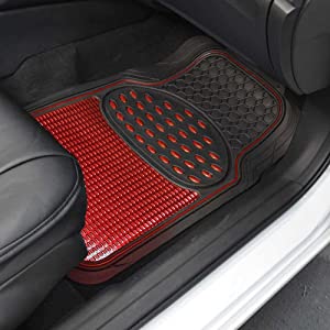 BDK Blue All Weather Heavy Duty Universal Fit Car Floor Mats Interior Liners for Auto Van Truck SUV, Heavy Duty All Weather Protection - Red:#FF0000