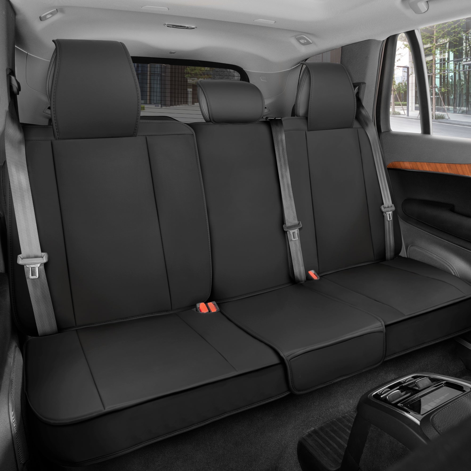 MotorBox Premium Napa Leather Rear Seat Cover – Semi Universal Fit for Most Cars, Truck & SUV – Black Back Seat Protector – Anti-Slip, Durable Bench Cover – Easy Install, Luxury Car Interior Upgrade
