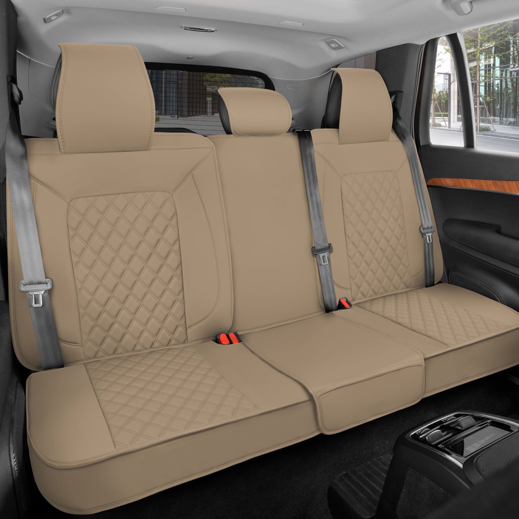 MotorBox Premium Napa Leather Rear Seat Cover – Semi Universal Fit for Most Cars, Truck & SUV – Beige Back Seat Protector – Anti-Slip, Durable Bench Cover – Easy Install, Luxury Car Interior Upgrade