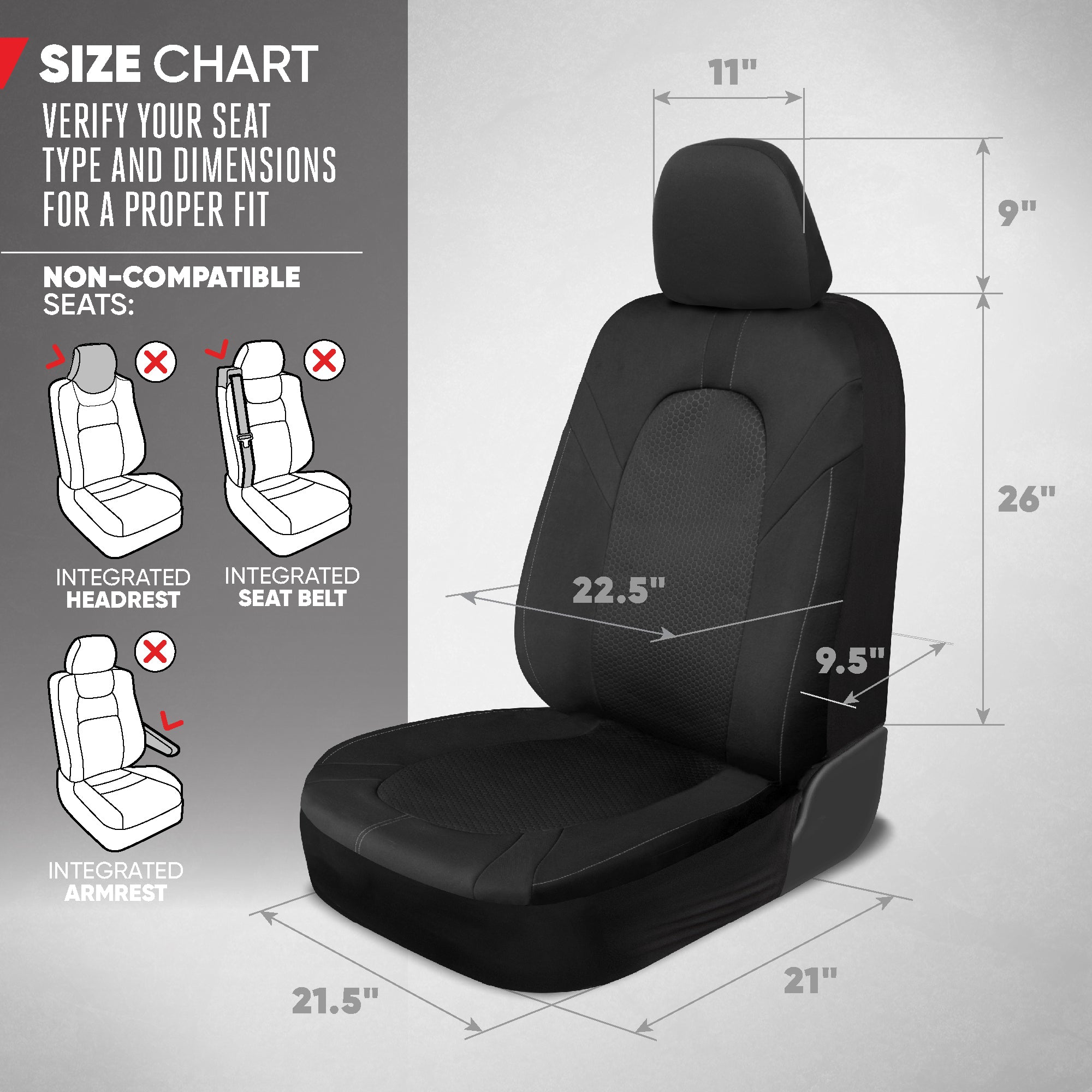 Motor Trend Honeycomb Polyester Seat Covers – Semi Universal Fit Front Seat Protector for Most Cars, Trucks, SUVs – Breathable Hex Design, Easy to Install, Black & Gray Car Seat Cover