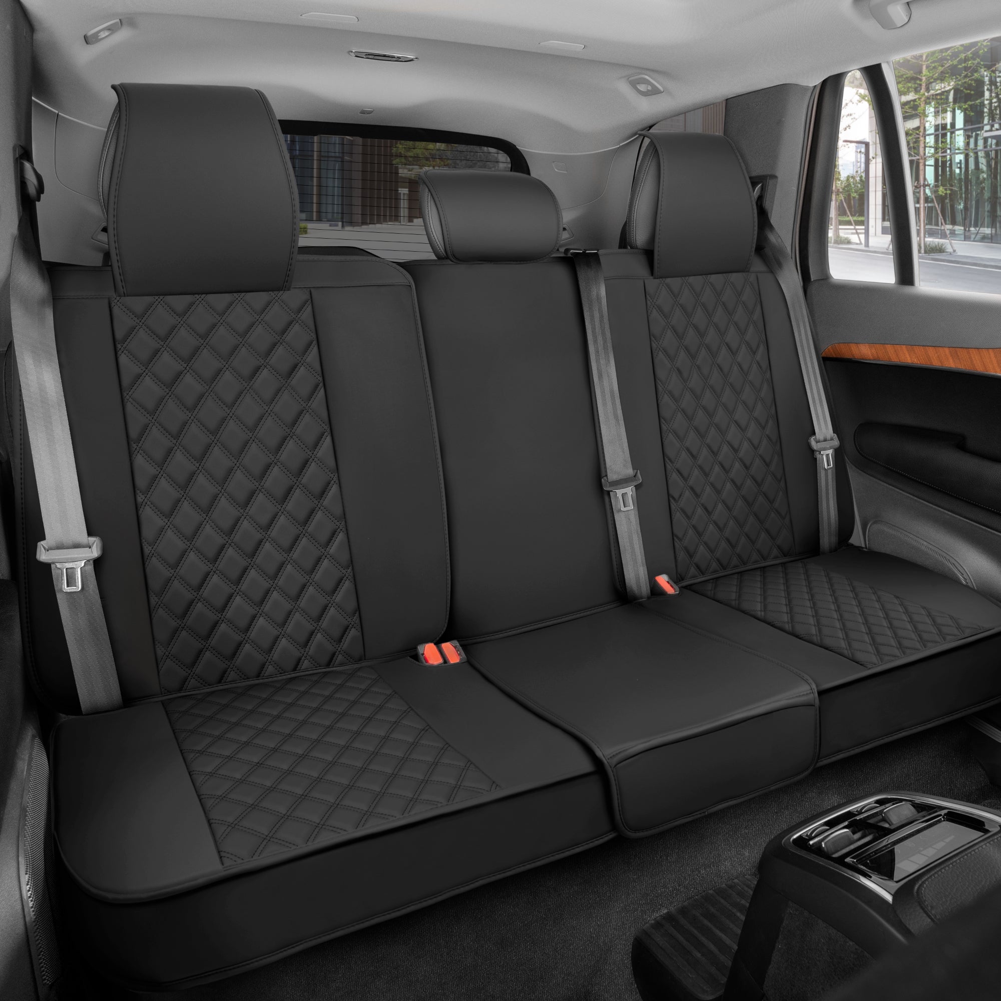 MotorBox Premium Napa Leather Rear Seat Cover – Semi Universal Fit for Most Cars, Truck & SUV – Black Back Seat Protector – Anti-Slip, Durable Bench Cover – Easy Install, Luxury Car Interior Upgrade