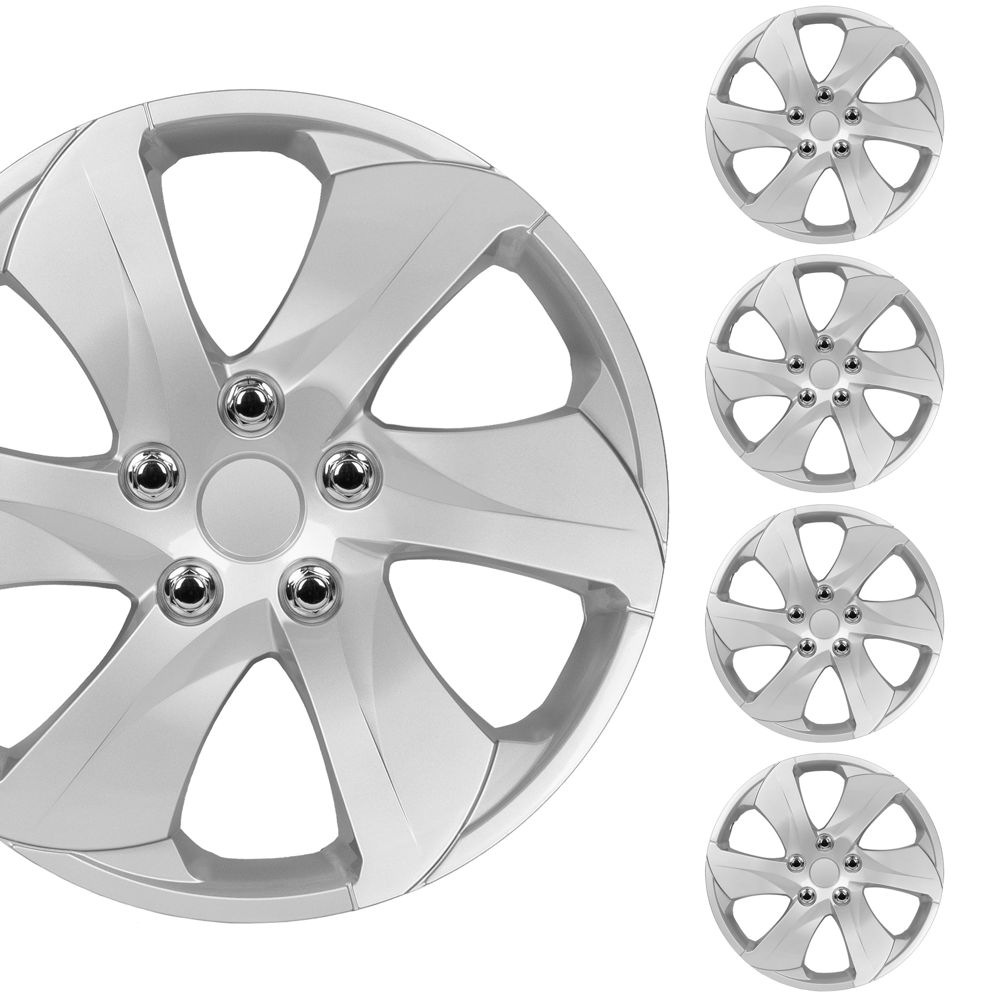 BDK (4-Pack) Premium Silver Hubcaps 16" Wheel Rim Cover Hub Caps Style Replacement Snap On Car Truck SUV - 16 Inch Set