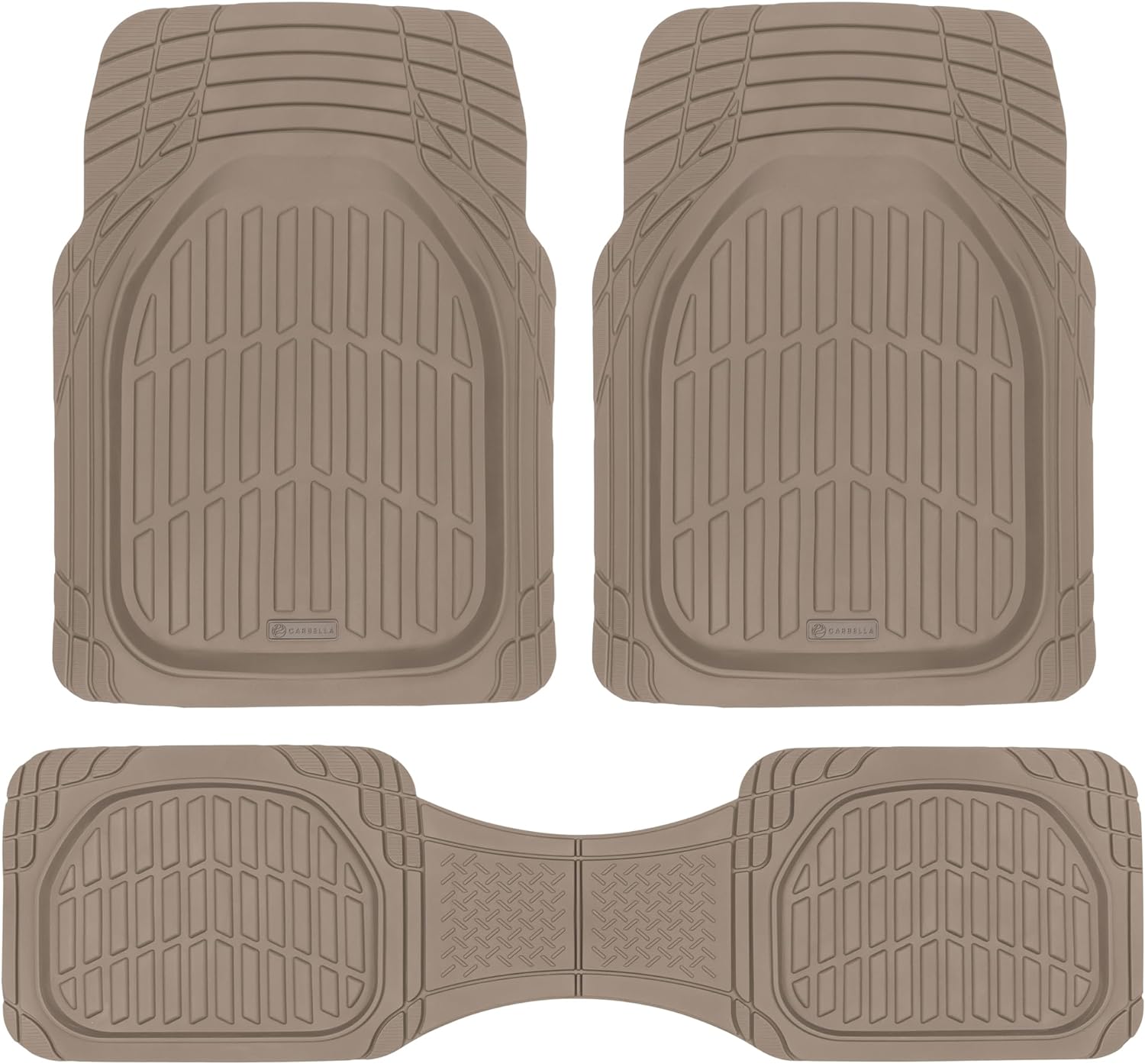 Car Floor Mats - FlexTough Deep Dish Rubber All Weather Protection for Cars SUV Trucks Beige Automotive Accessories